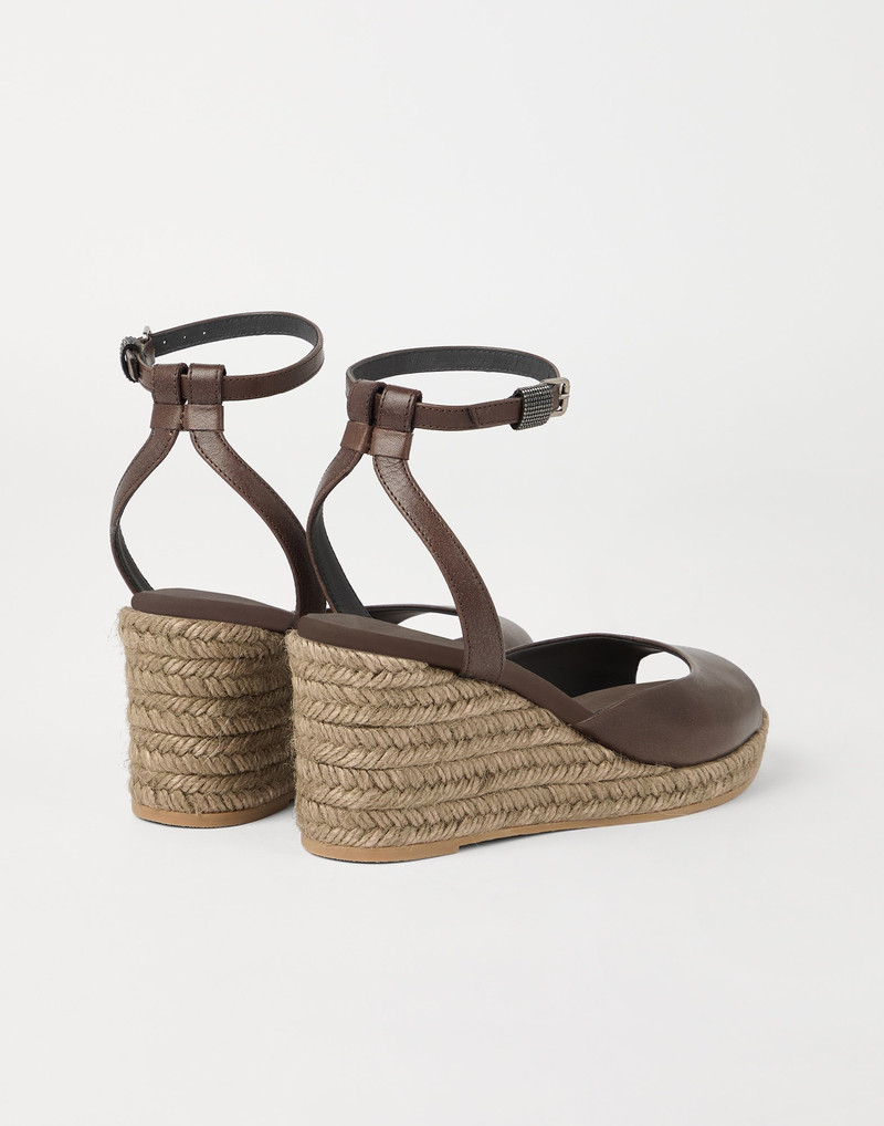 Brunello Cucinelli Cowhide espadrille wedges with monili outlook