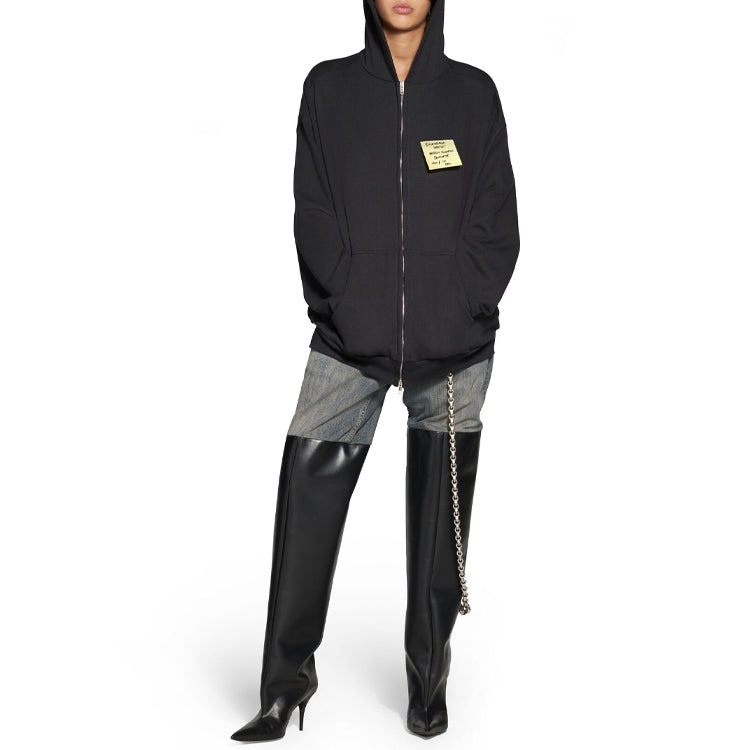 Balenciaga Sticky Note Zip-Up Hoodie Medium Fit 'Black Faded' 744457TOVD31055 - 3