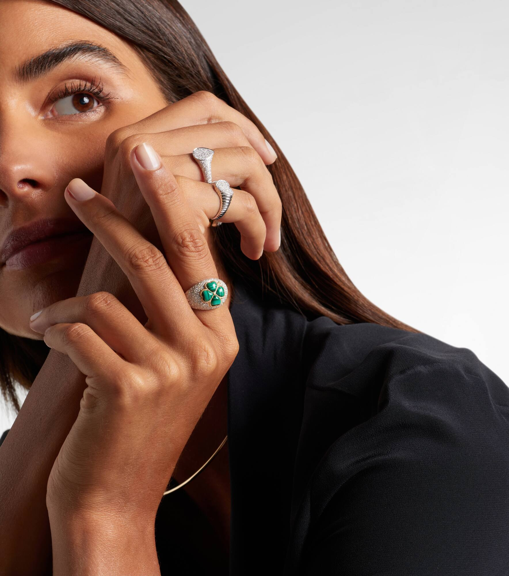 9kt gold ring with diamonds and malachite - 2
