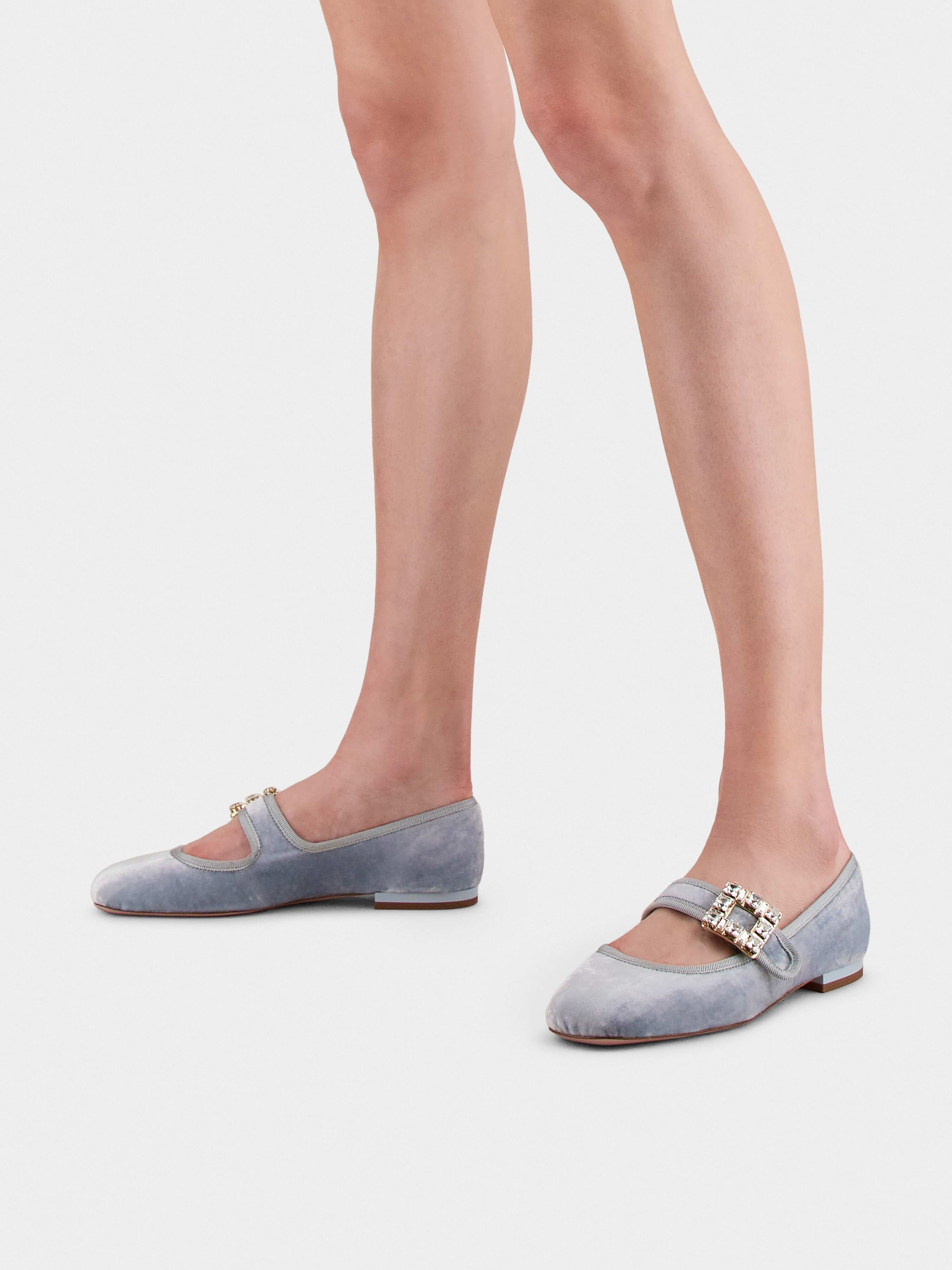 Très Vivier Strass Buckle Babies Ballerinas in Velvet - 8