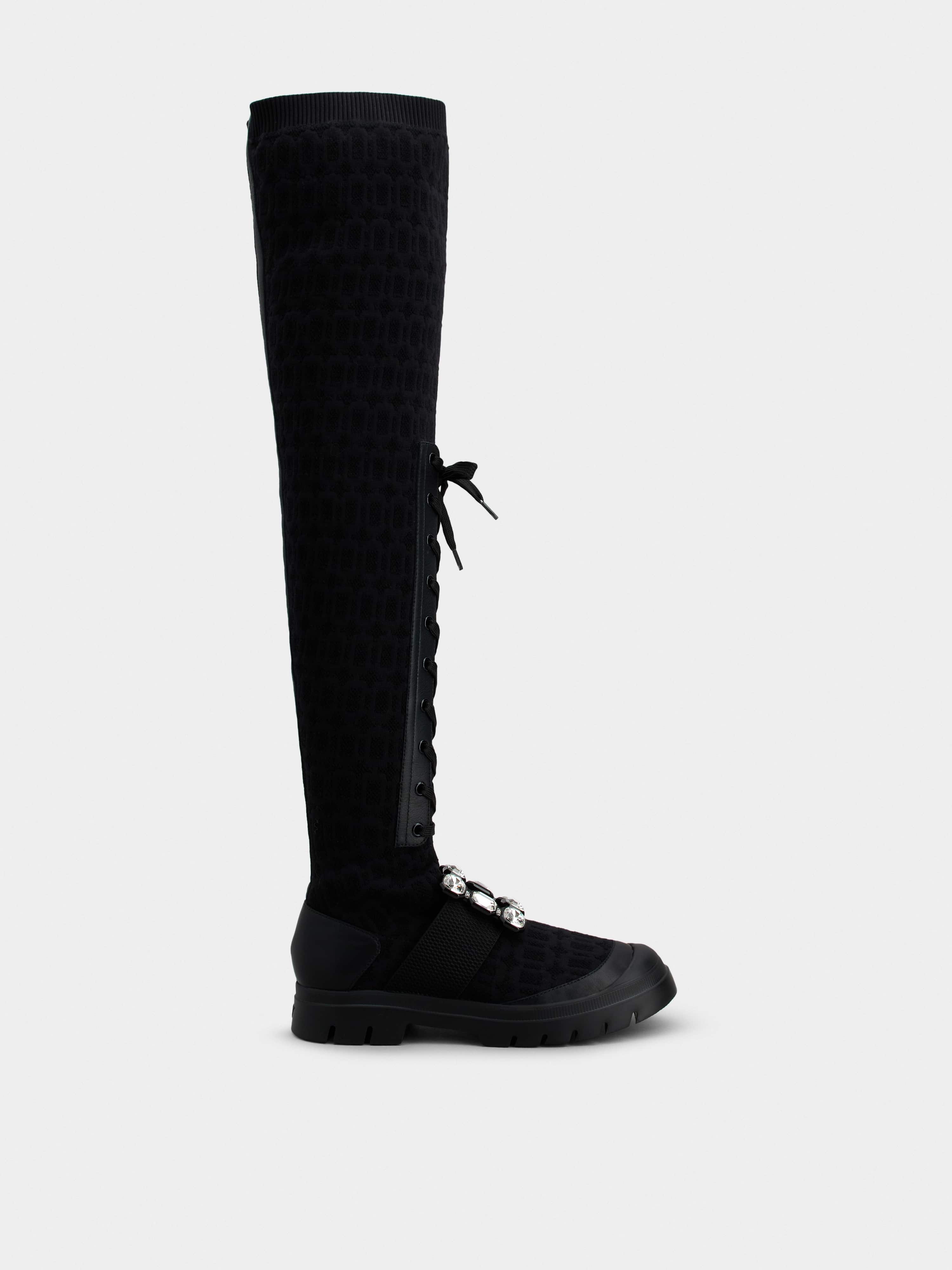 Walky Viv' Strass Buckle Socks Boots in Fabric and Leather - 1