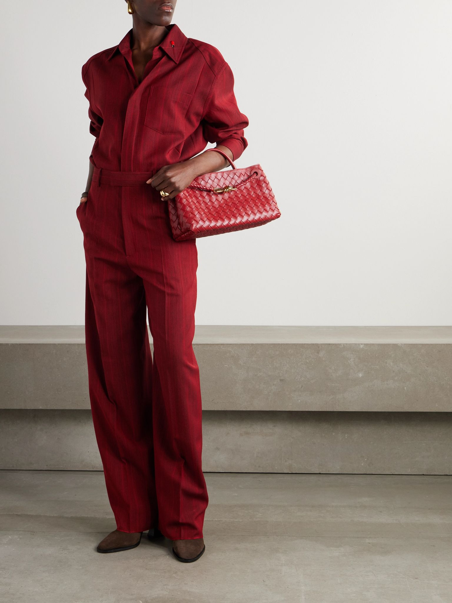 Embellished striped wool-blend shirt Red - 2