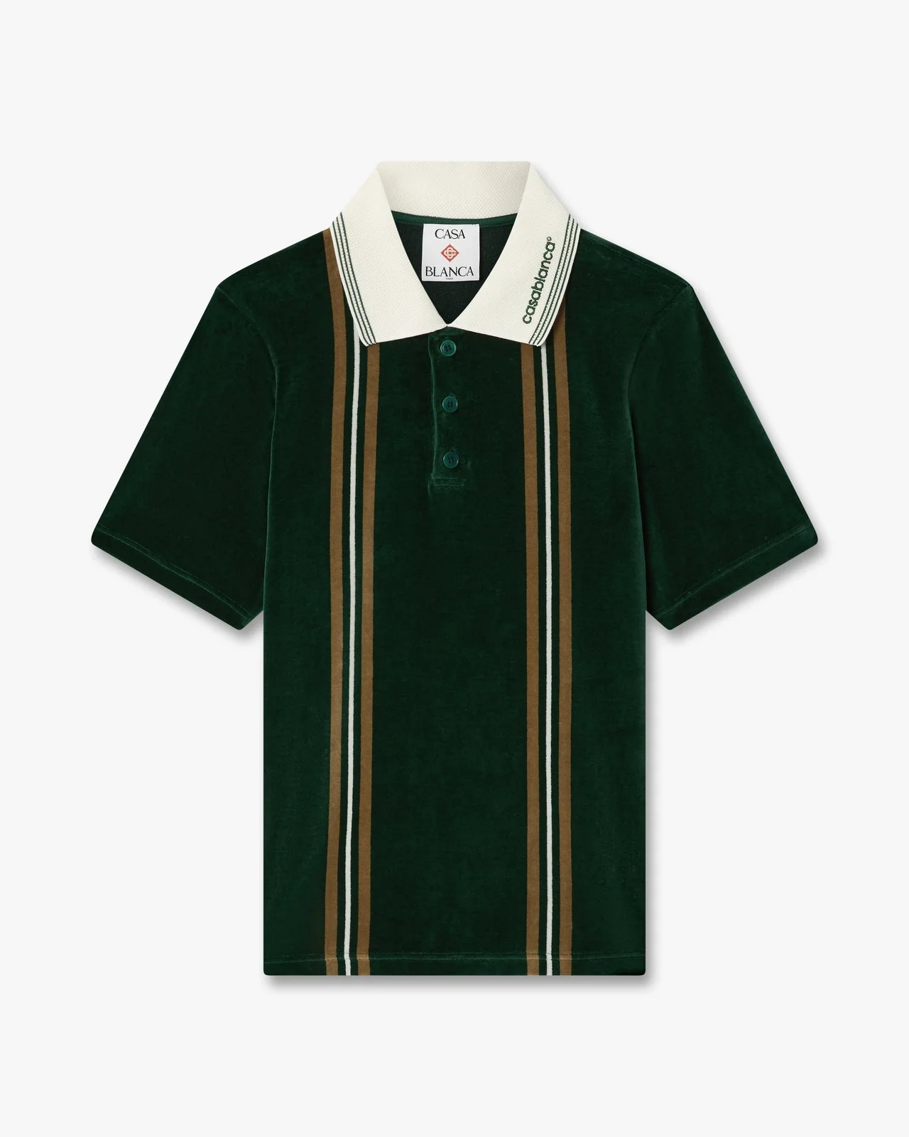 Green & Brown Stripe Velour Short Sleeve Polo Shirt - 1