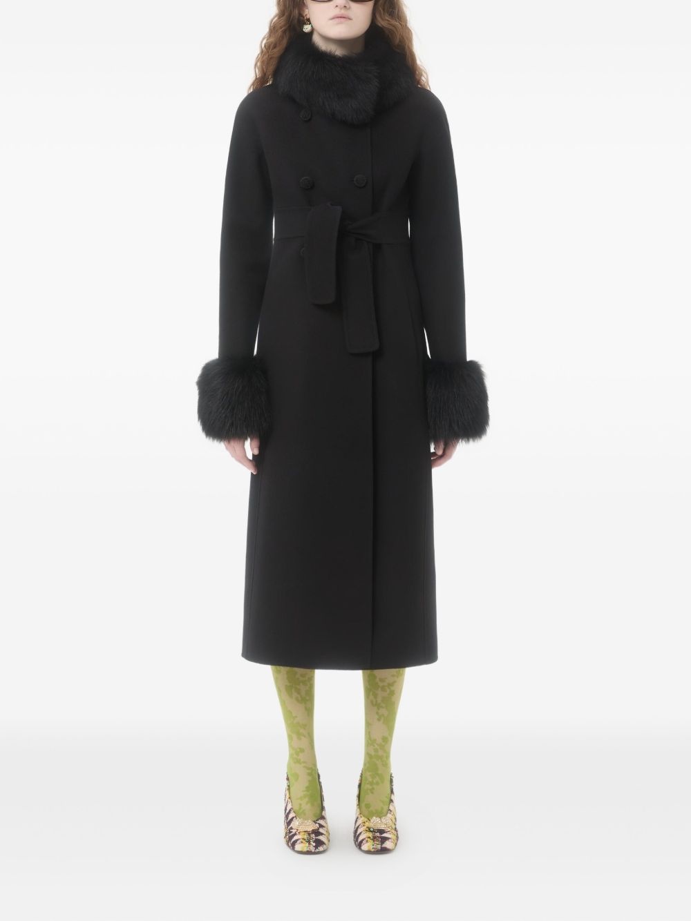 faux fur-trimmed double-breasted coat - 3