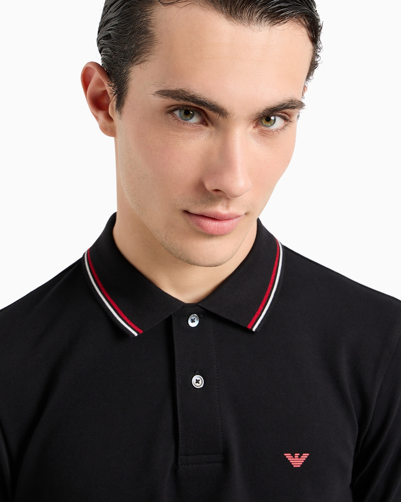 Long-sleeved stretch piqué polo shirt with micro eagle embroidery - 5