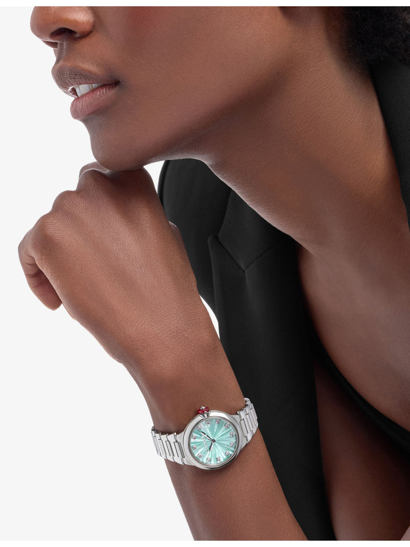 BVLGARI RE00007 Lvcea stainless-steel, 0.2200ct brilliant-cut diamond and mother-of-pearl automatic watch outlook