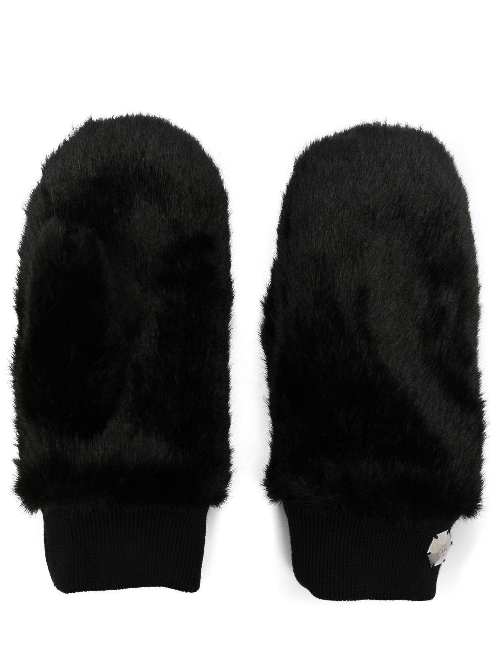 logo-plaque faux-fur gloves - 1