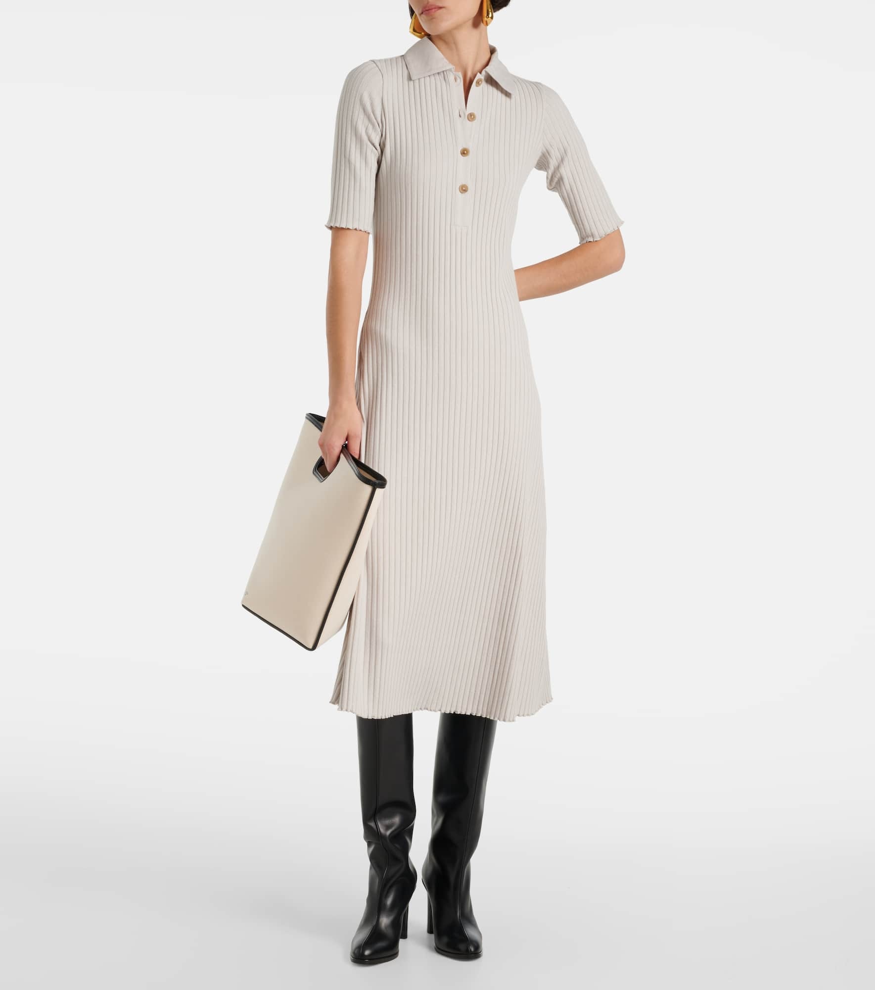 Ribbed-knit cotton-blend polo dress - 2