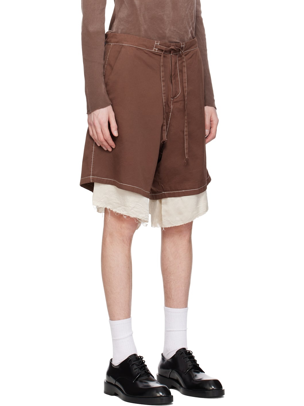 Brown Drill Satin Exploded Piece Dyed Shorts - 2