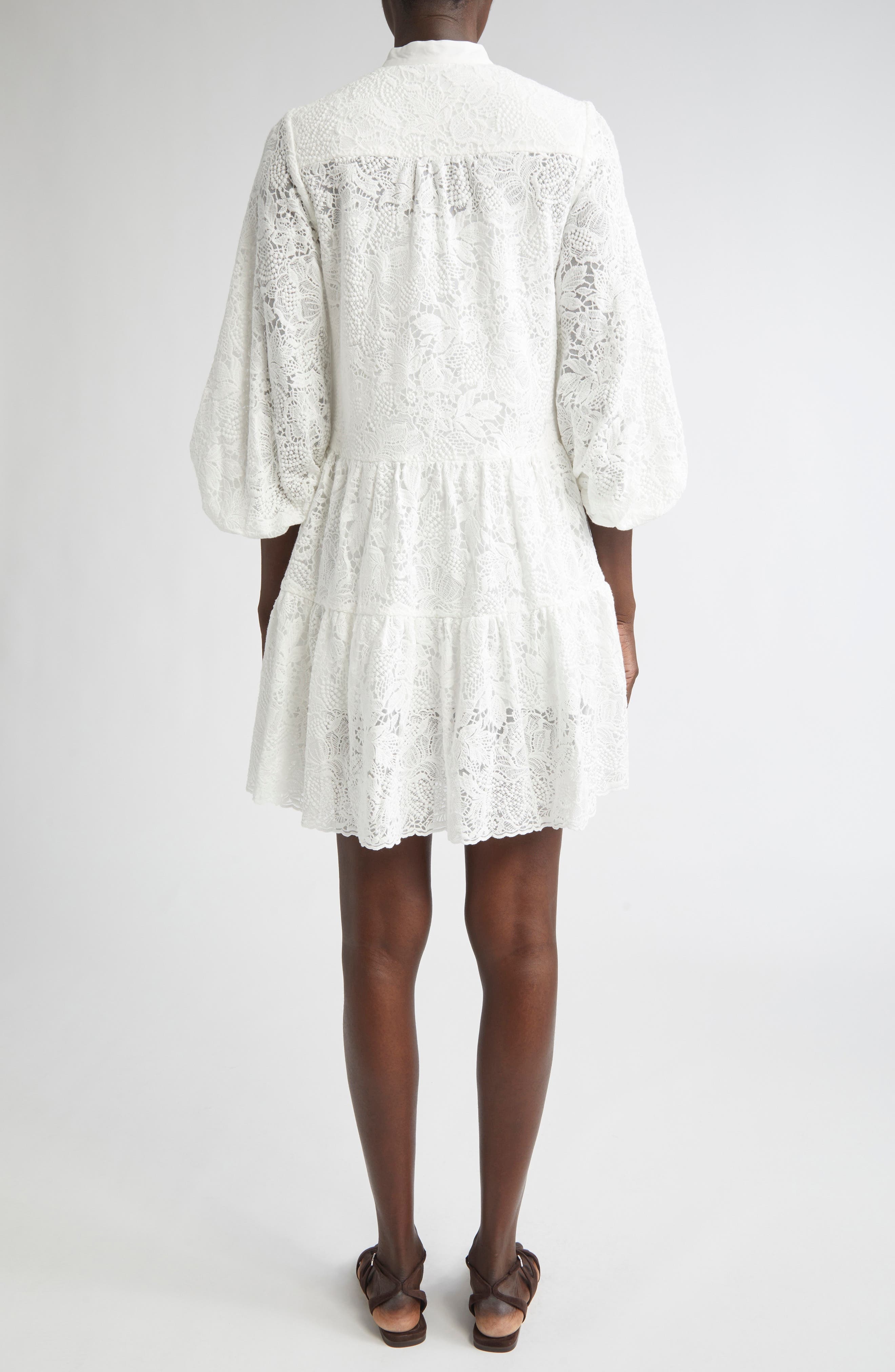 Erdem Long Sleeve Tiered Lace Minidress in Ivory at Nordstrom - 2