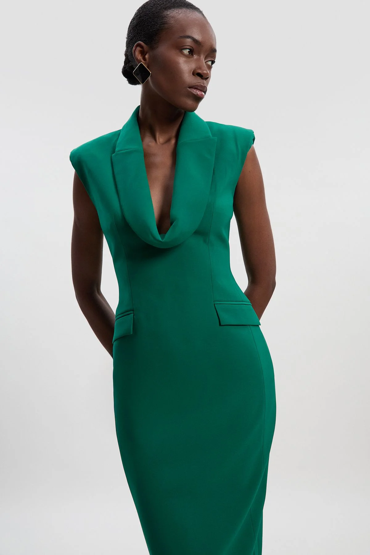 Tall Polished Tailored Cowl Neck Sleeveless Midi Dress - 1