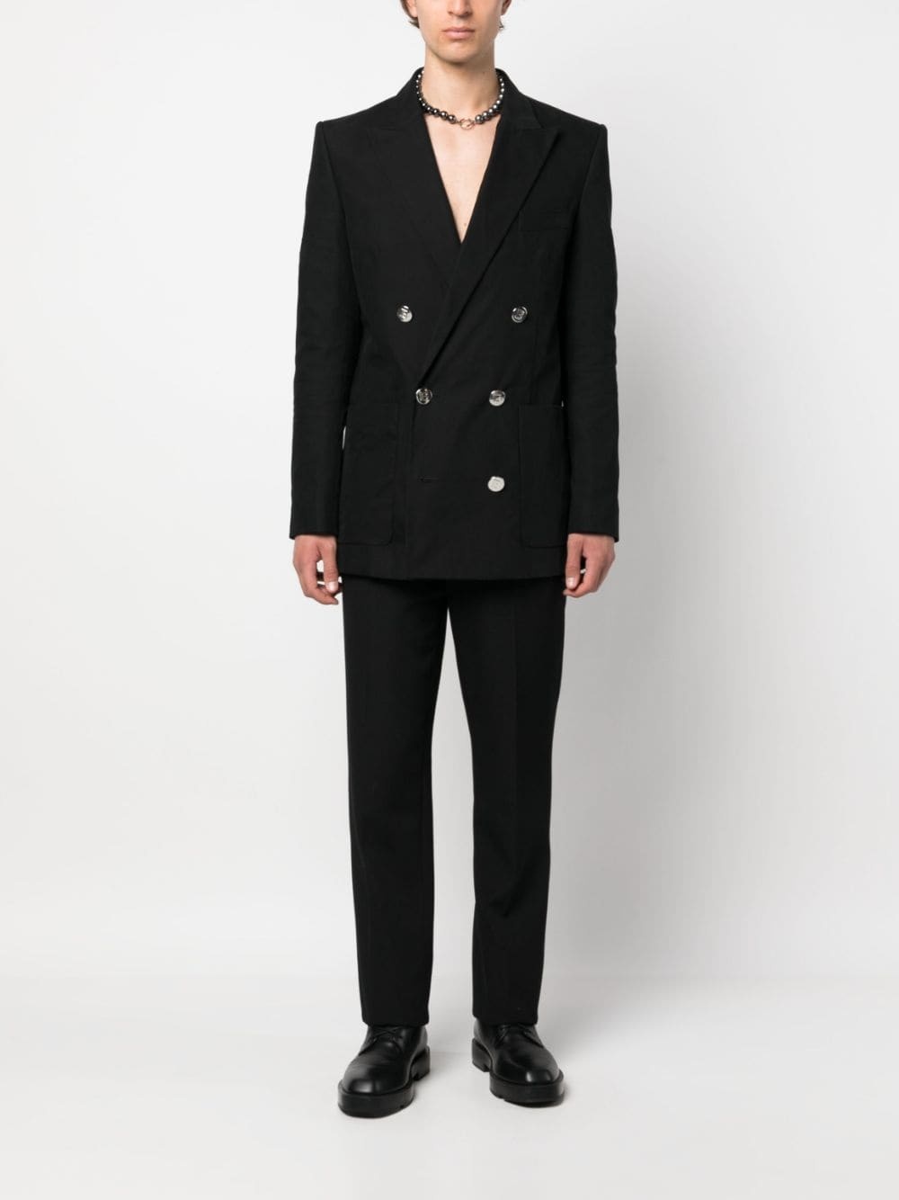 double-breasted cotton blazer - 2