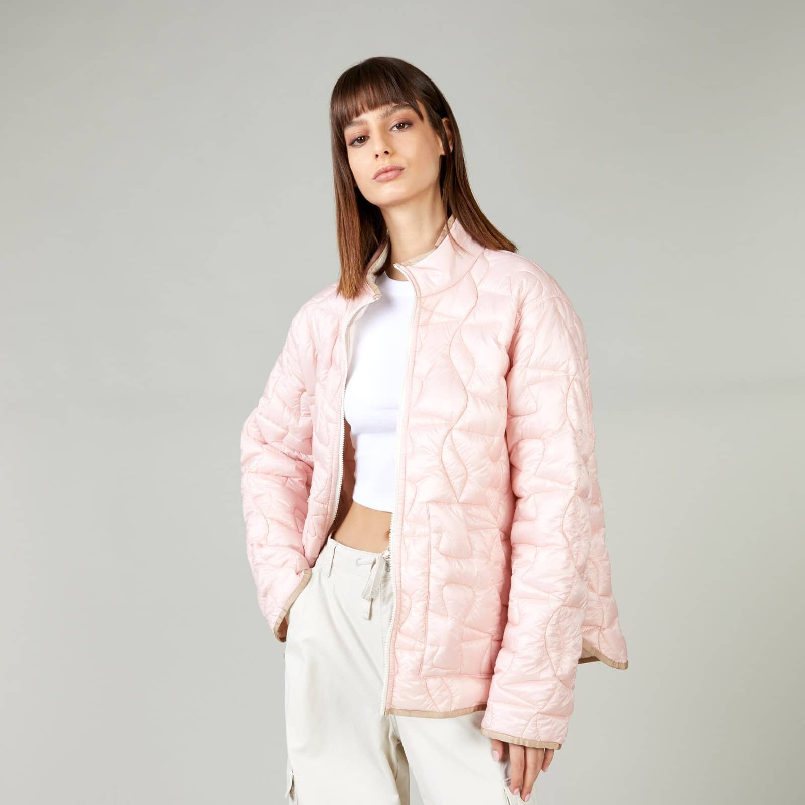 Quilted Bomber Jacket Ivory Beige - 4
