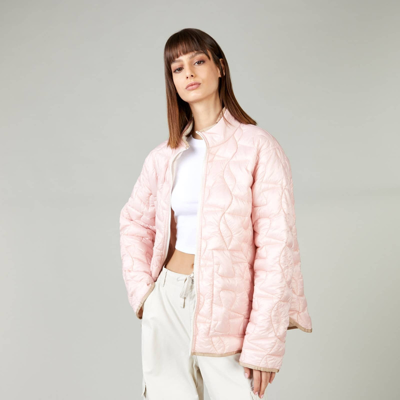 Quilted Bomber Jacket Ivory Beige 4