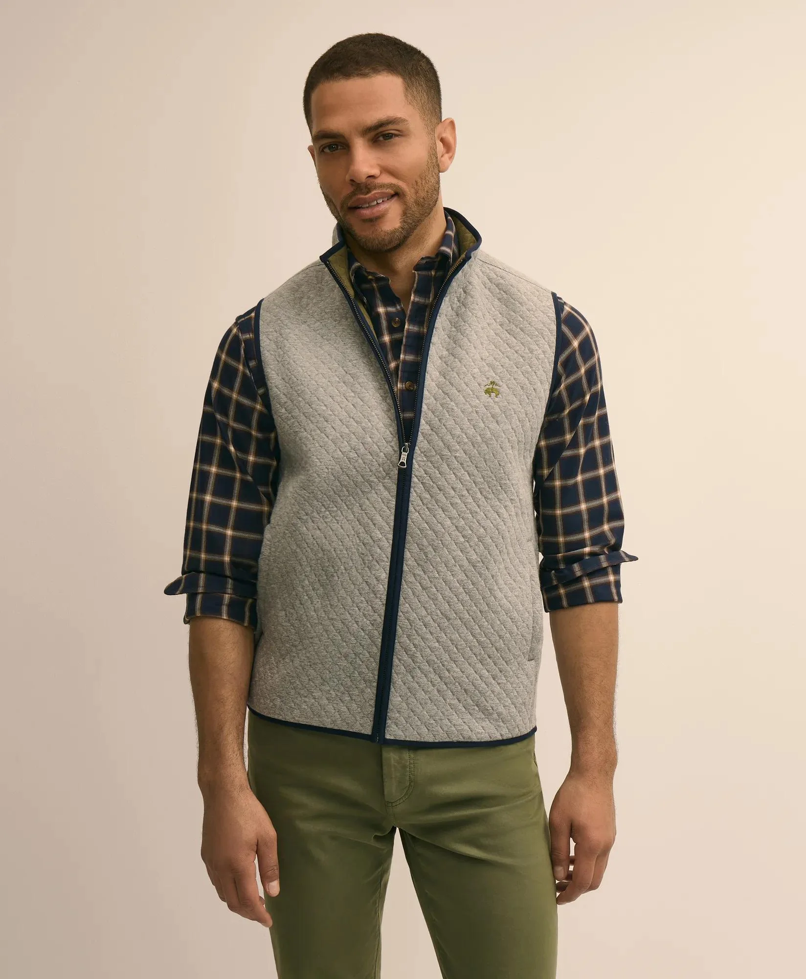 Cotton Blend Diamond-Quilted Vest - 1