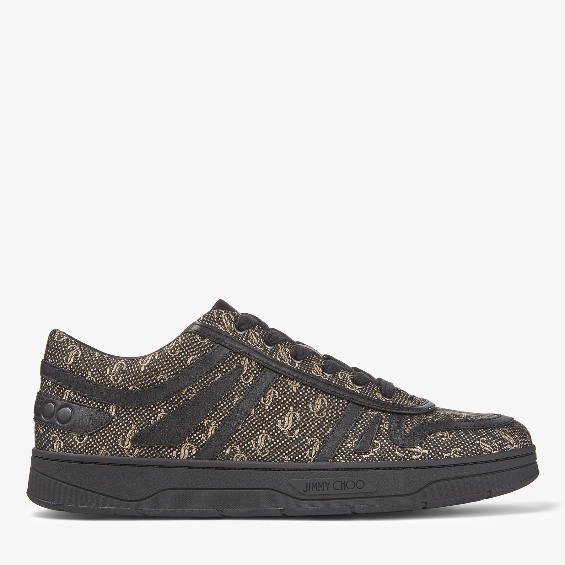Hawaii/M
Black and Gold JC Monogram Jacquard Lurex and Leather Low-Top Trainers - 1