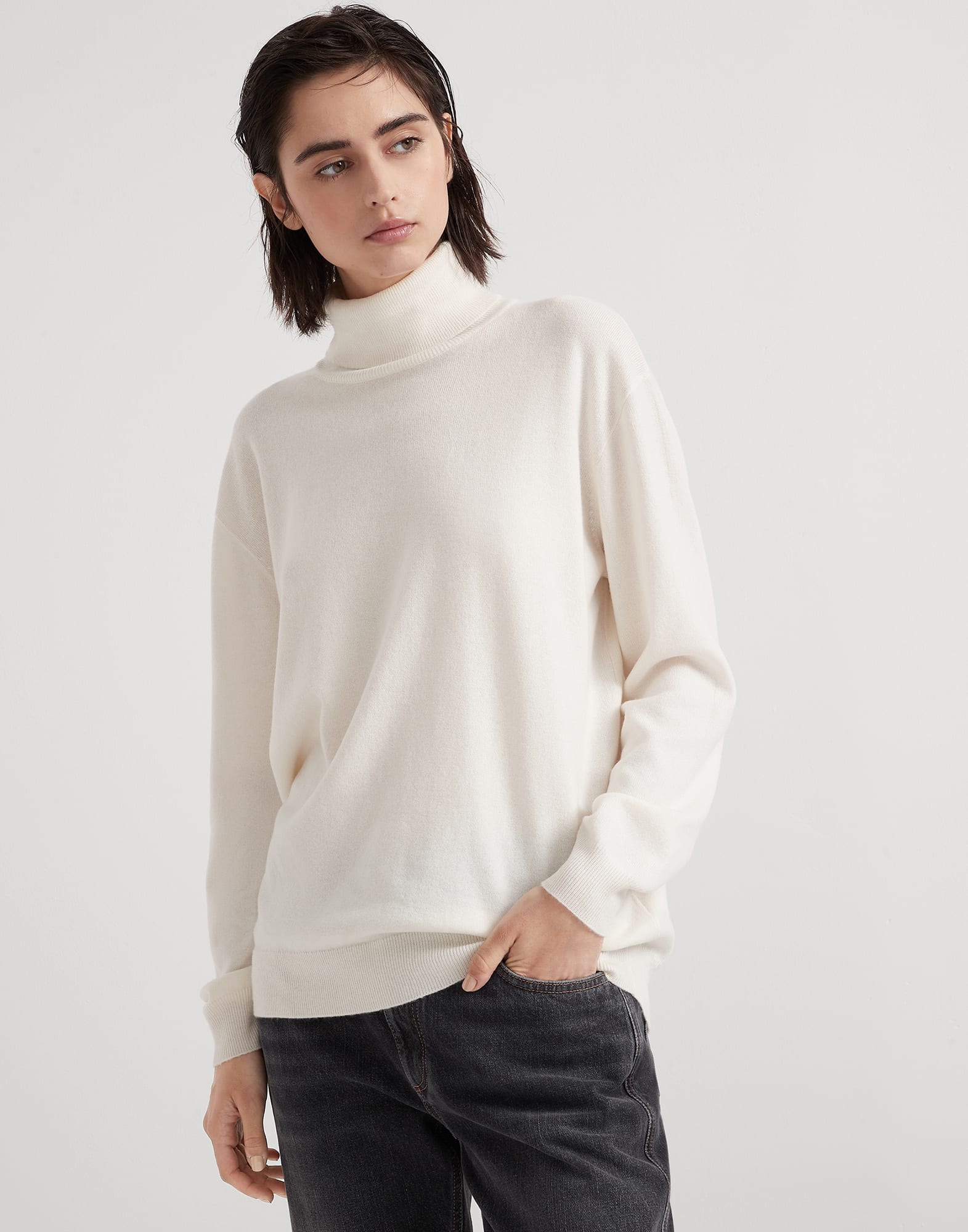 Cashmere turtleneck sweater with monili - 1