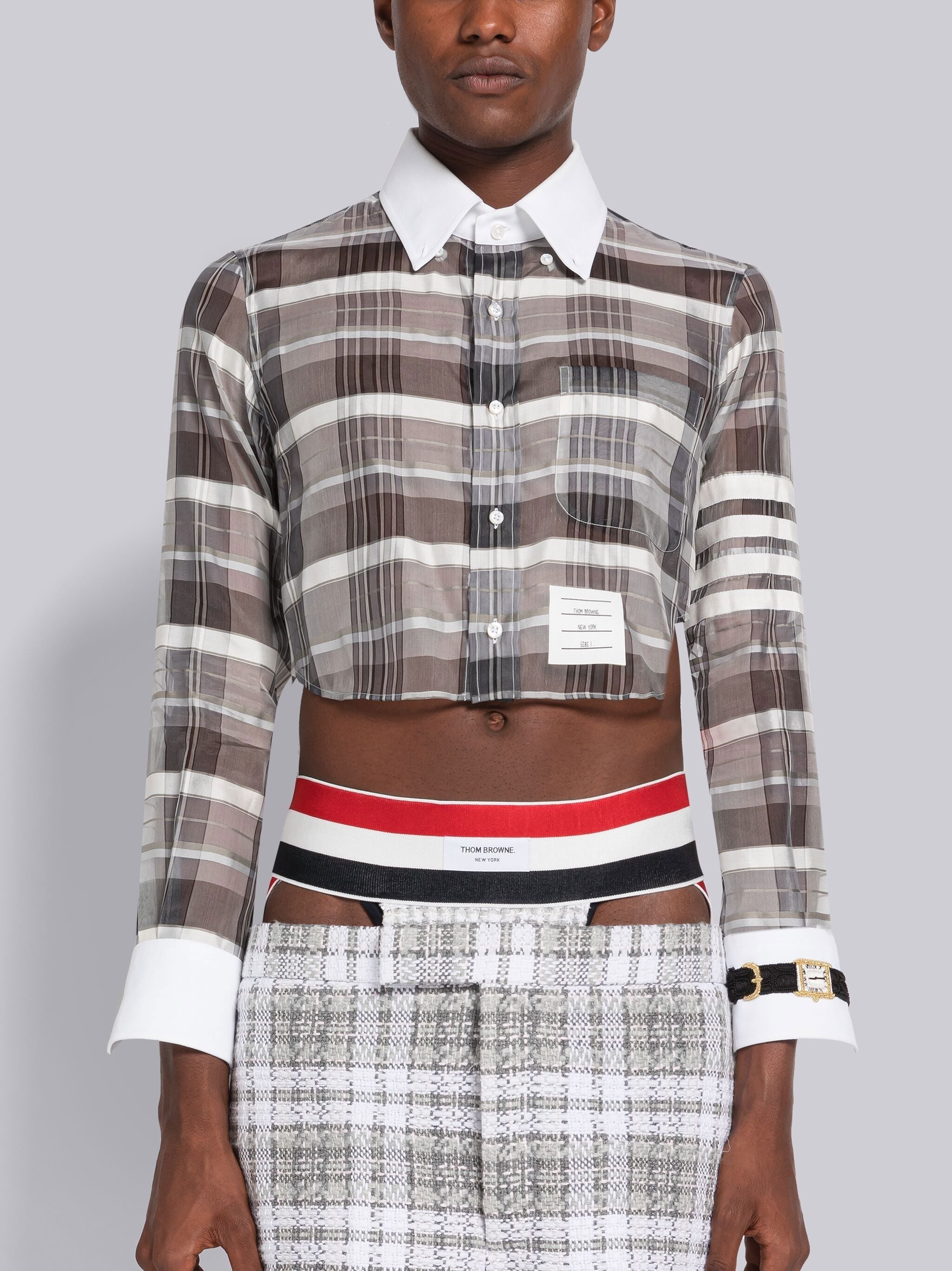 checked cropped shirt - 1