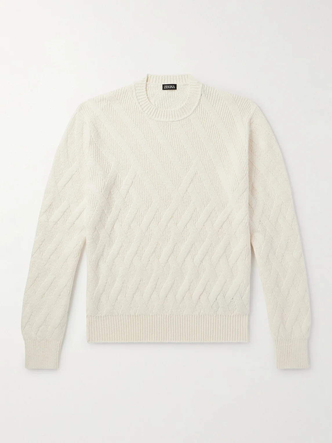 Logo-Appliquéd Leather-Trimmed Basketweave Cotton Sweater - 1