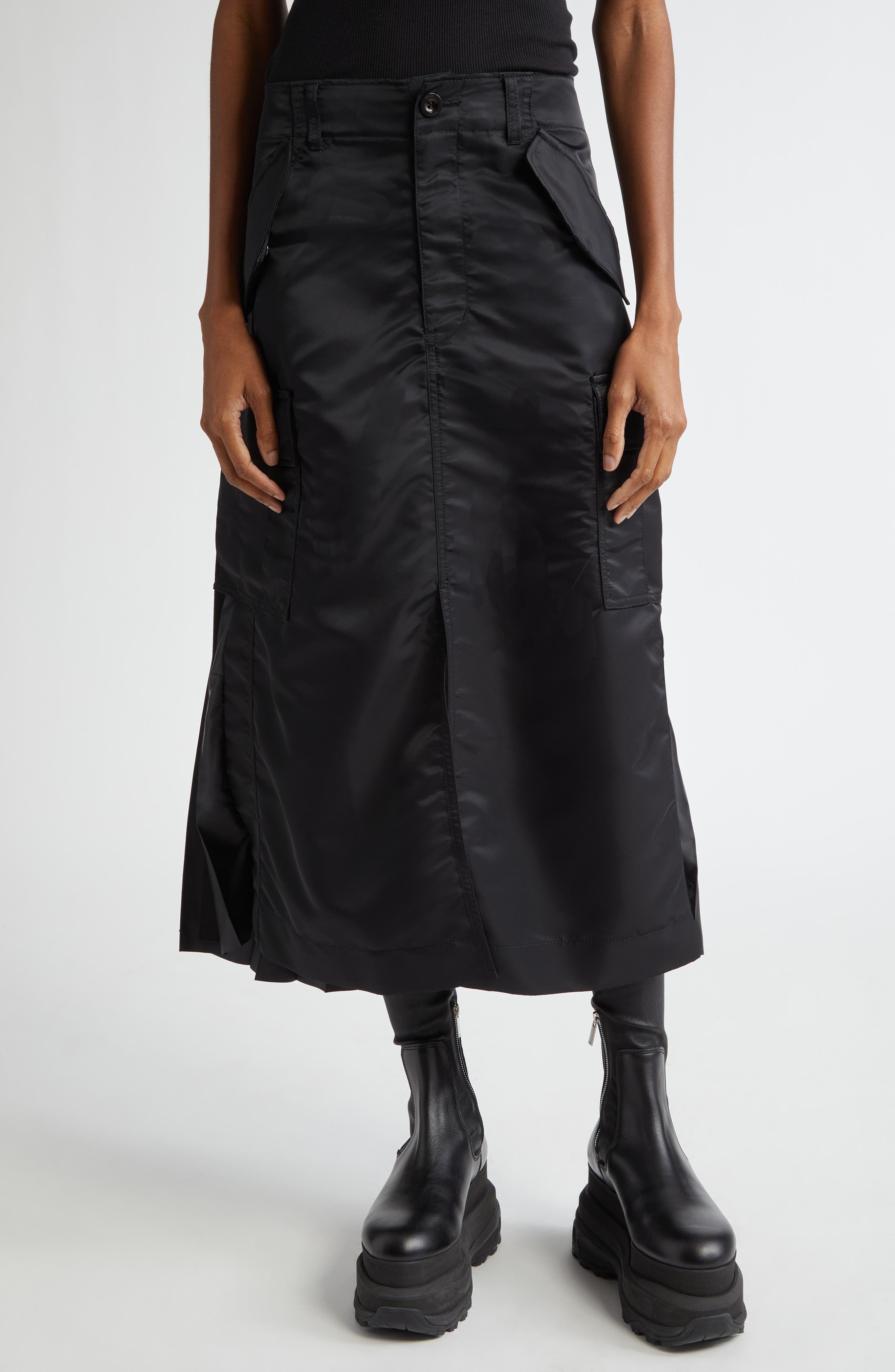 Insulated Nylon Twill Midi Cargo Skirt - 1