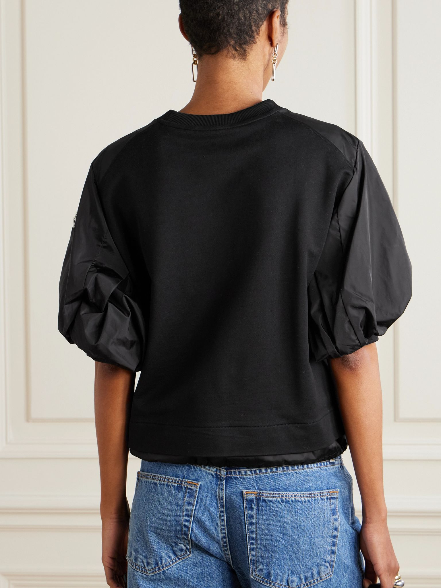 Appliquéd shell-trimmed cotton-jersey T-shirt Black - 3