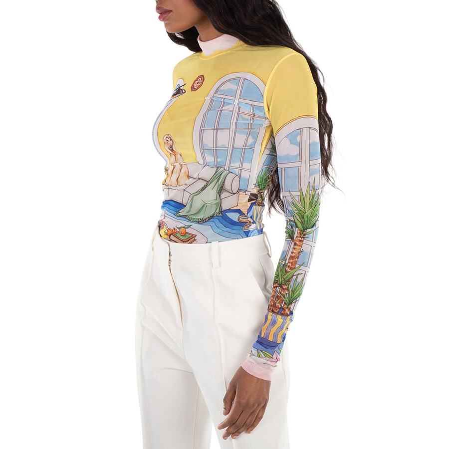 Casablanca Illustration-Style Print Mesh Top - 2