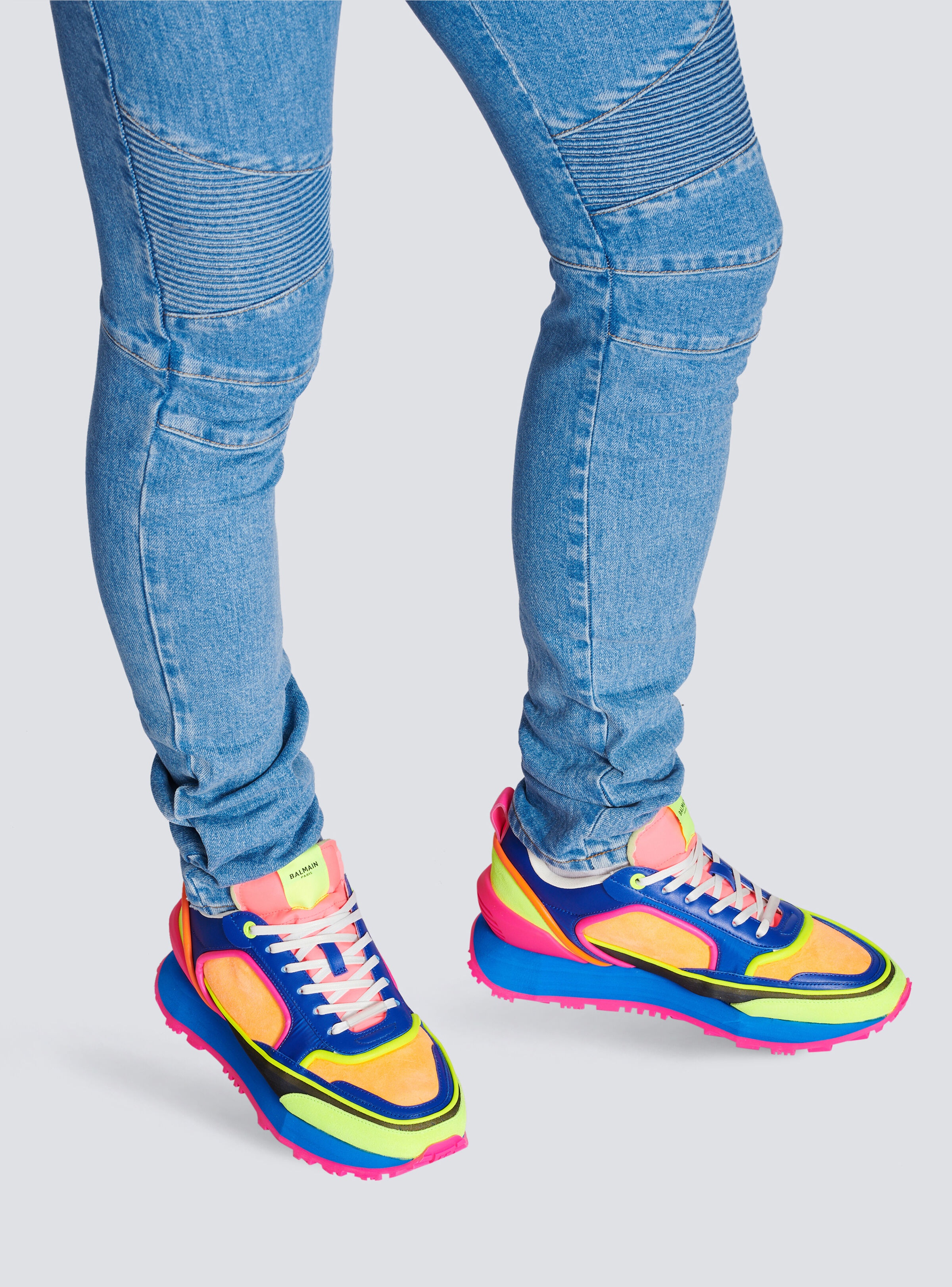 Multicolor suede, nylon and mesh Racer low-top sneakers - 8