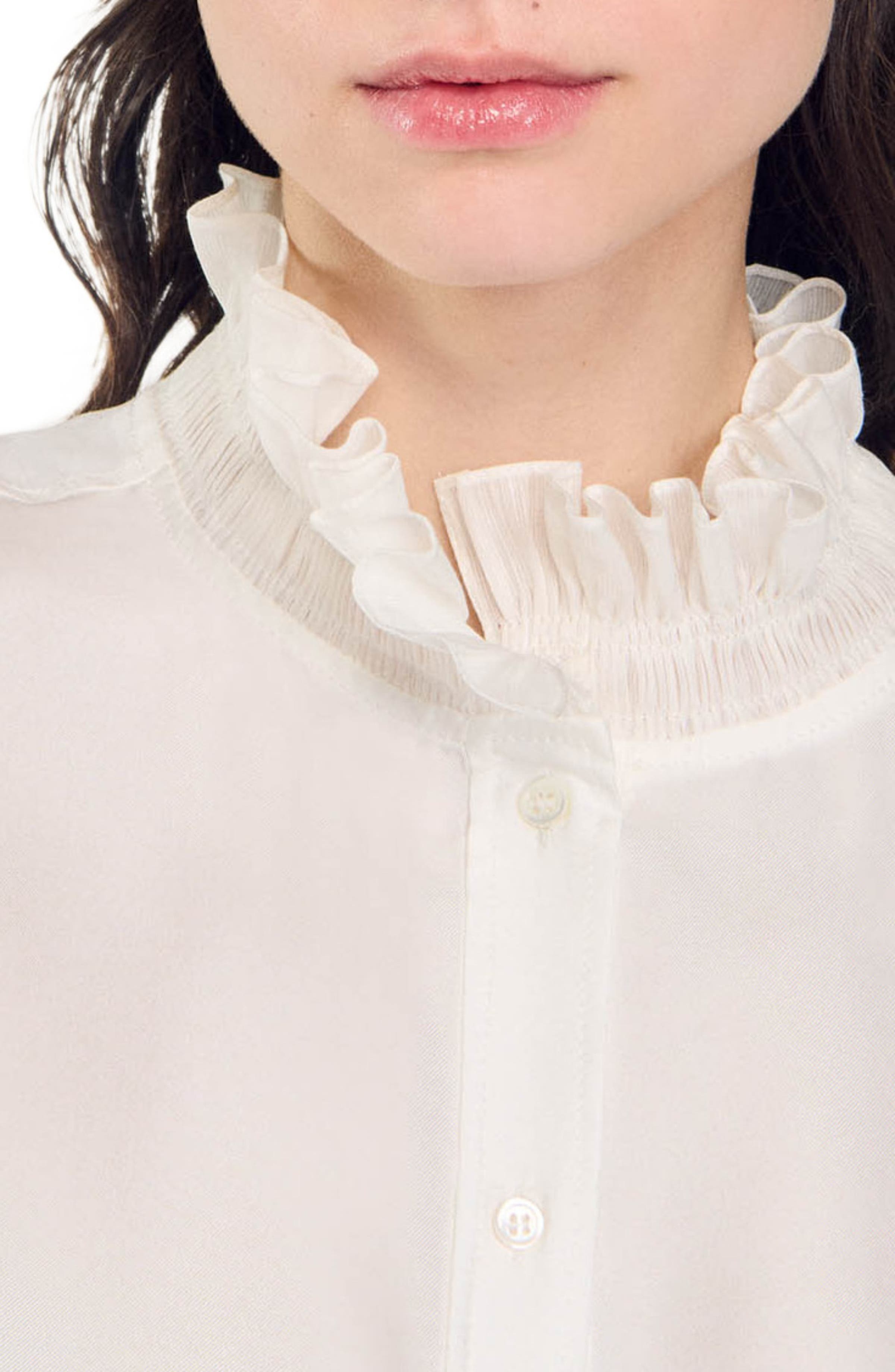 SANDRO Silk shirt with gathered collar in Ecru at Nordstrom - 4