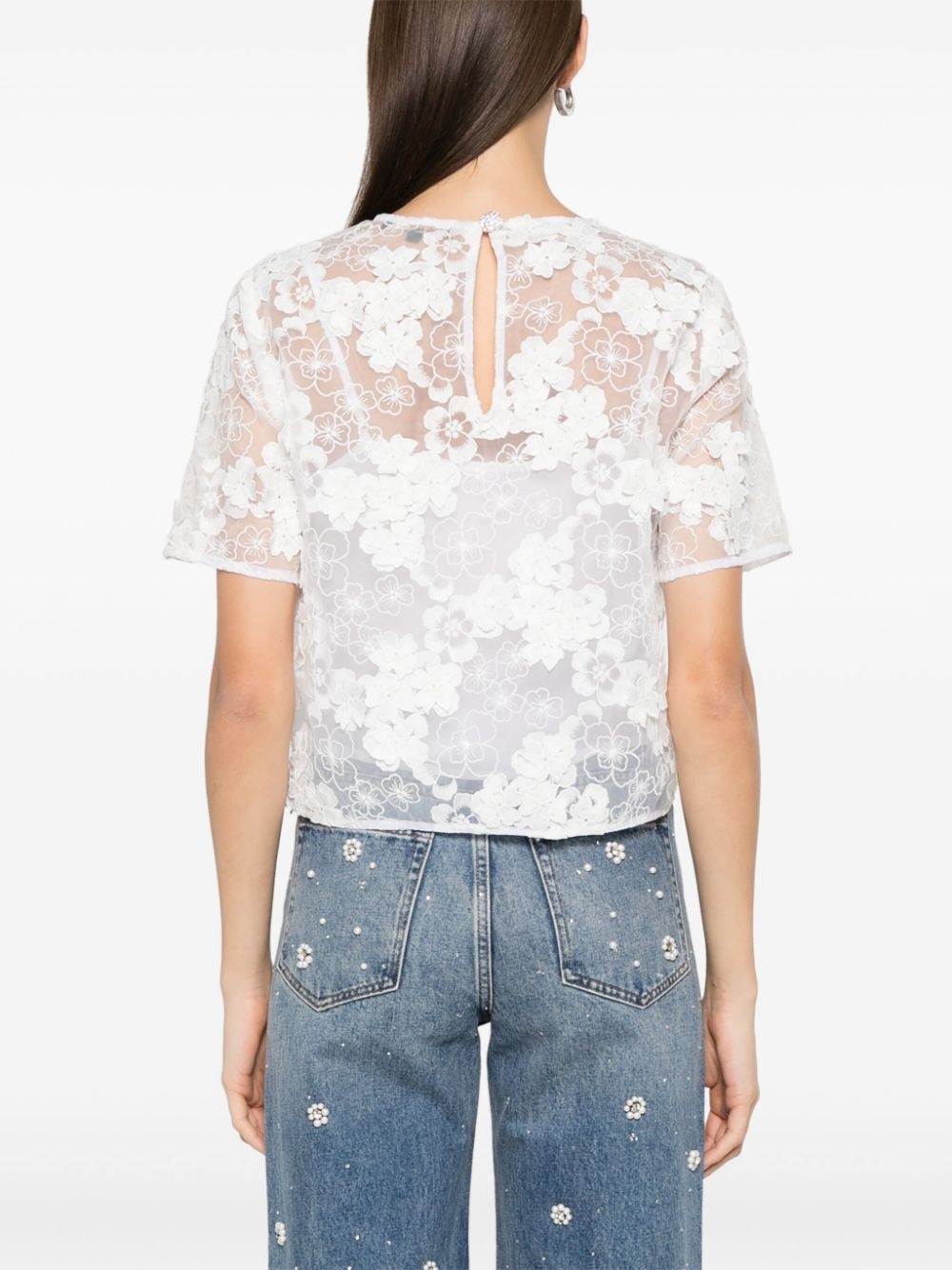 floral-lace T-shirt - 4
