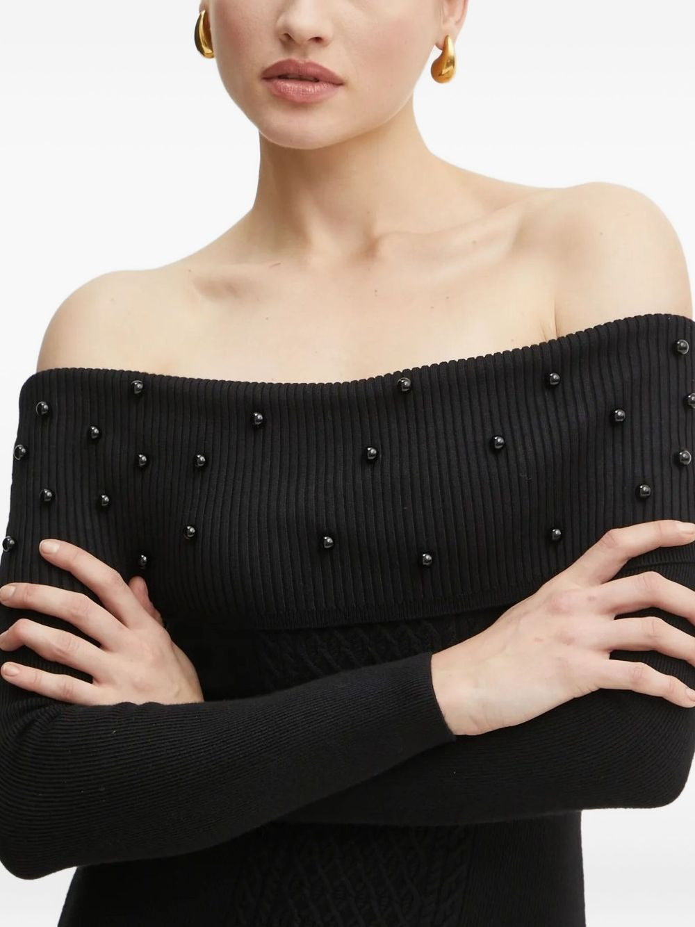off-shoulder embellished midi dress - 3