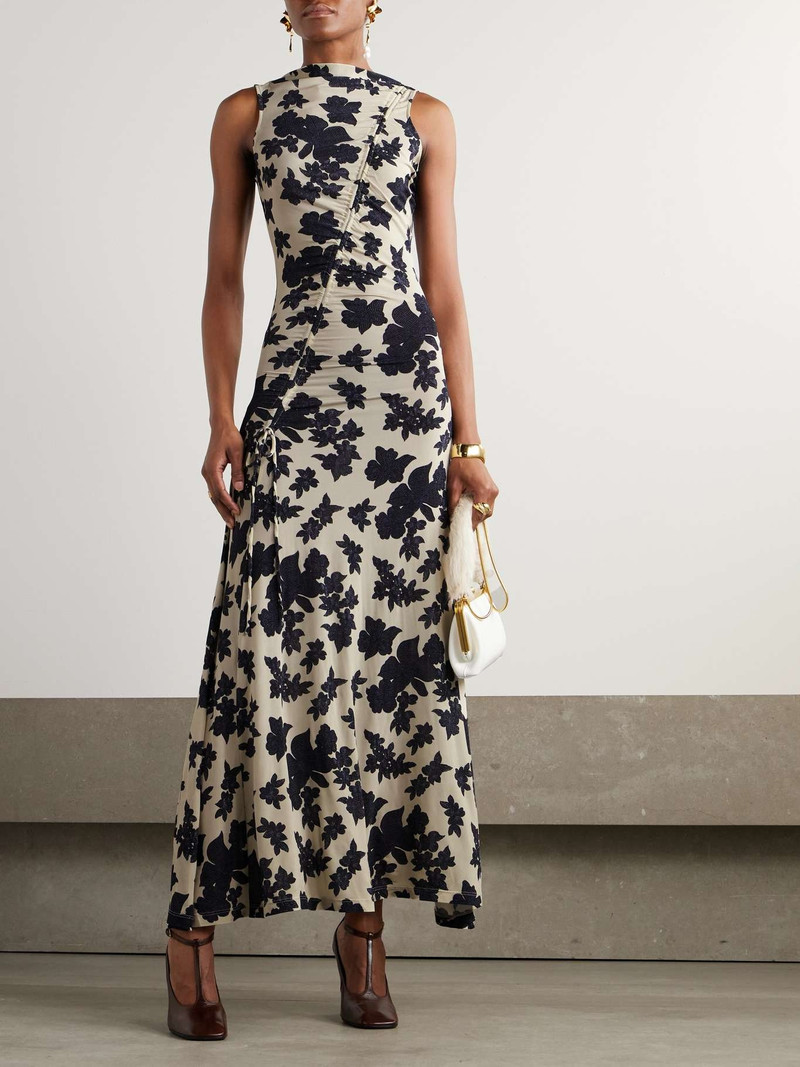 ULLA JOHNSON Natalia pleated floral-print stretch-jersey maxi dress Beige outlook