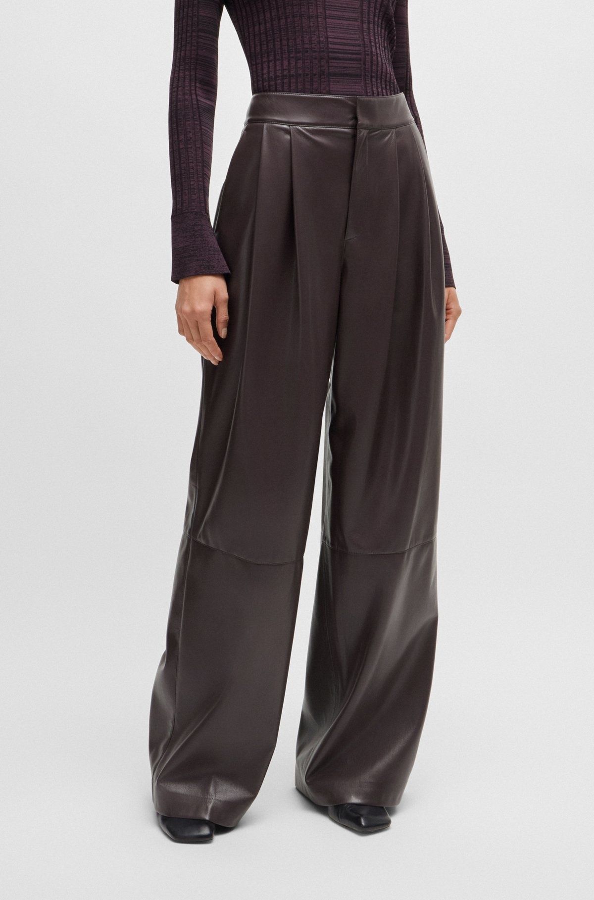 PLEAT-FRONT RELAXED-FIT TROUSERS IN FAUX LEATHER - 2