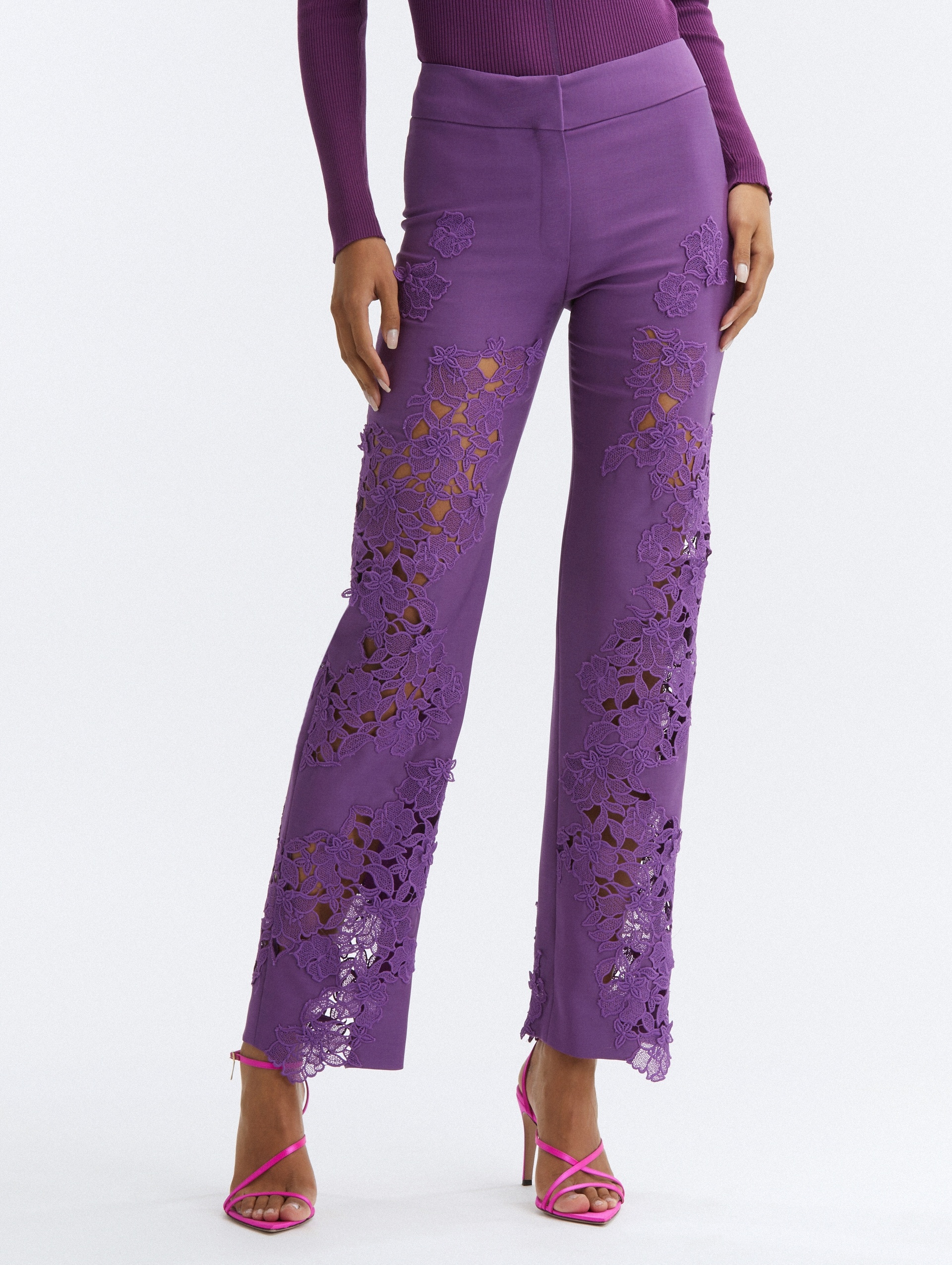 FLORAL GUIPURE INSET ANKLE PANTS - 3