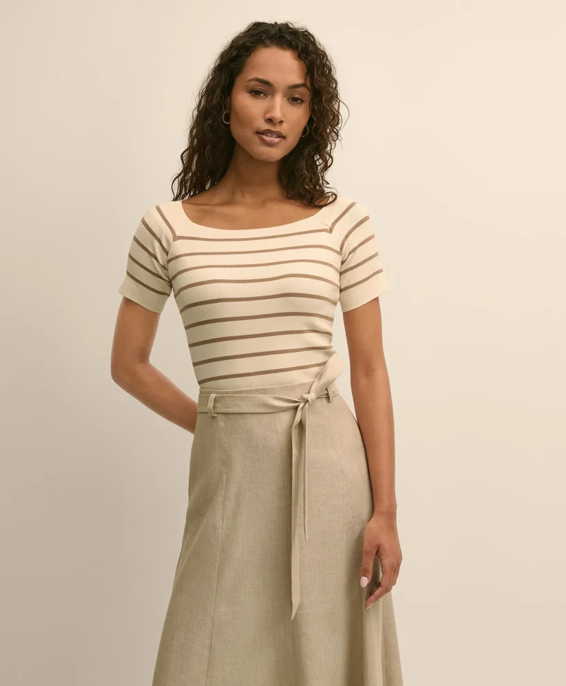 Silk Blend Ballet Neck Stripe Sweater - 1