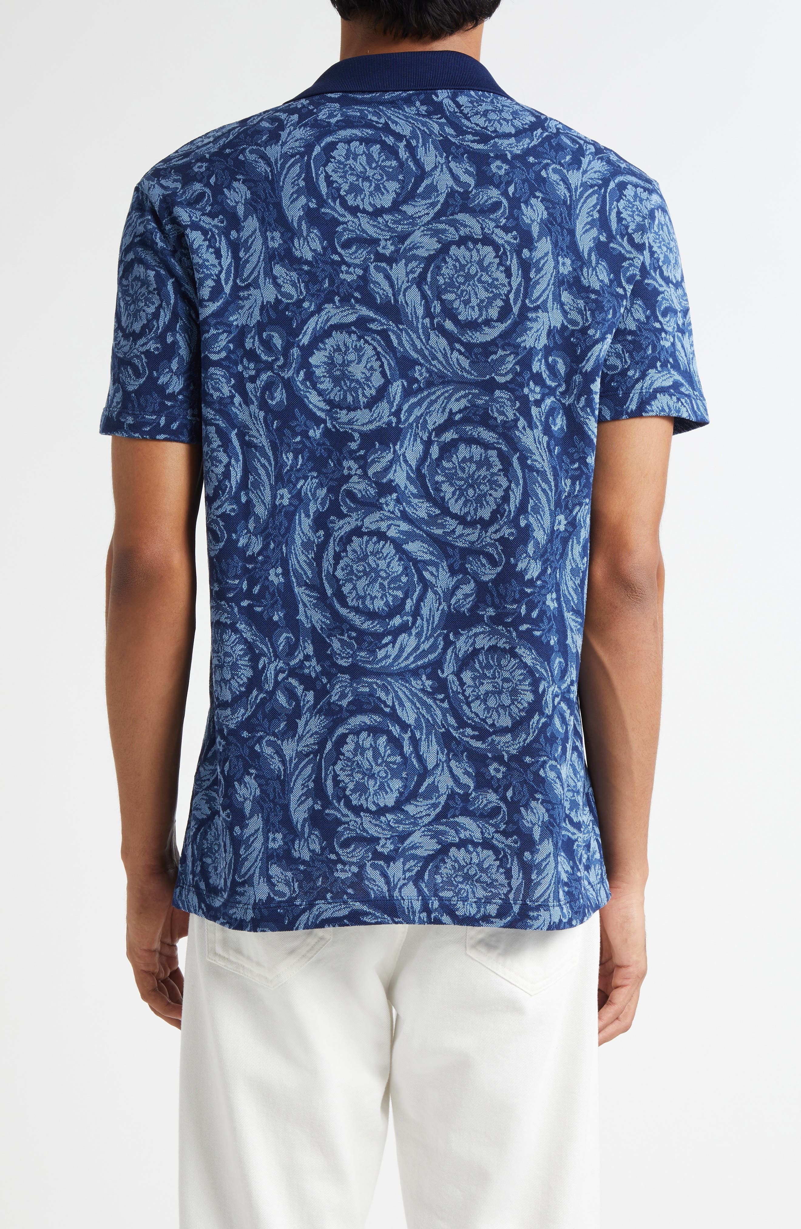 Versace Barocco Jacquard Cotton Piqué Polo in Ink Celeste at Nordstrom - 3