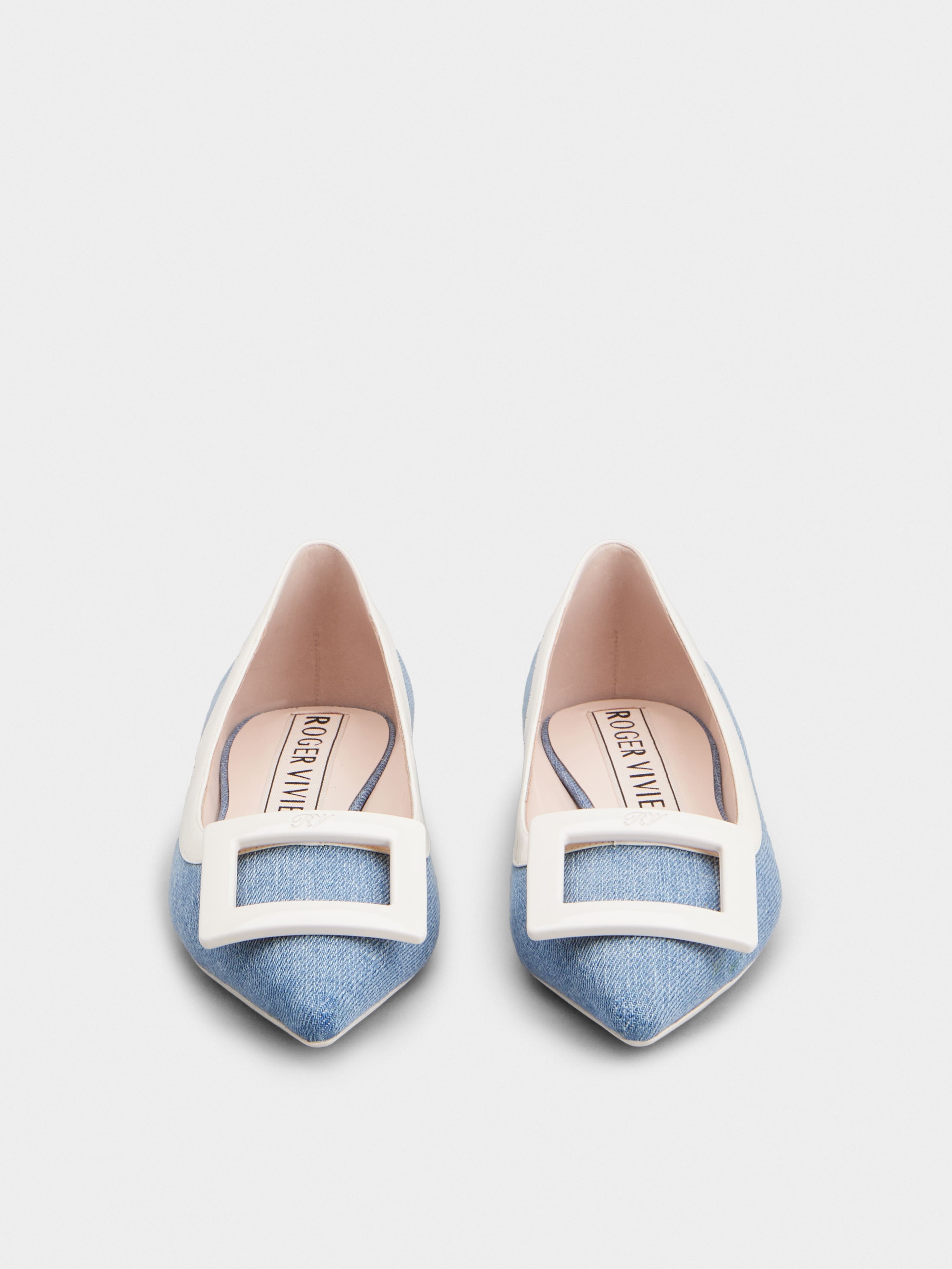Gommettine Bicolor Lacquered Buckle Ballerinas in Denim - 7