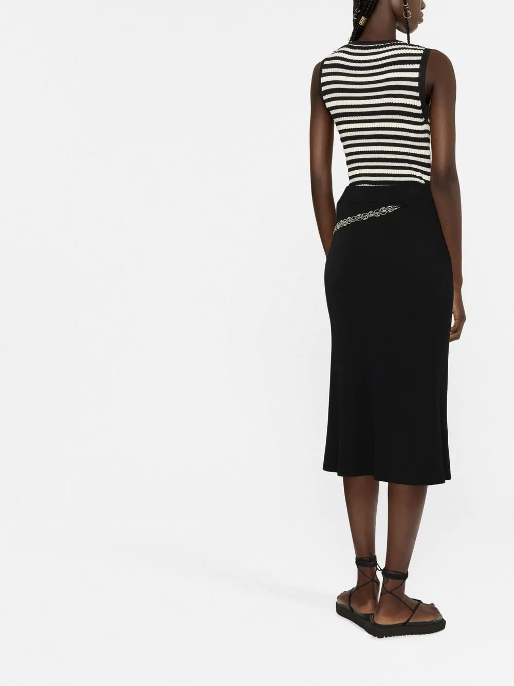 chain-detail ribbed-knit skirt - 4