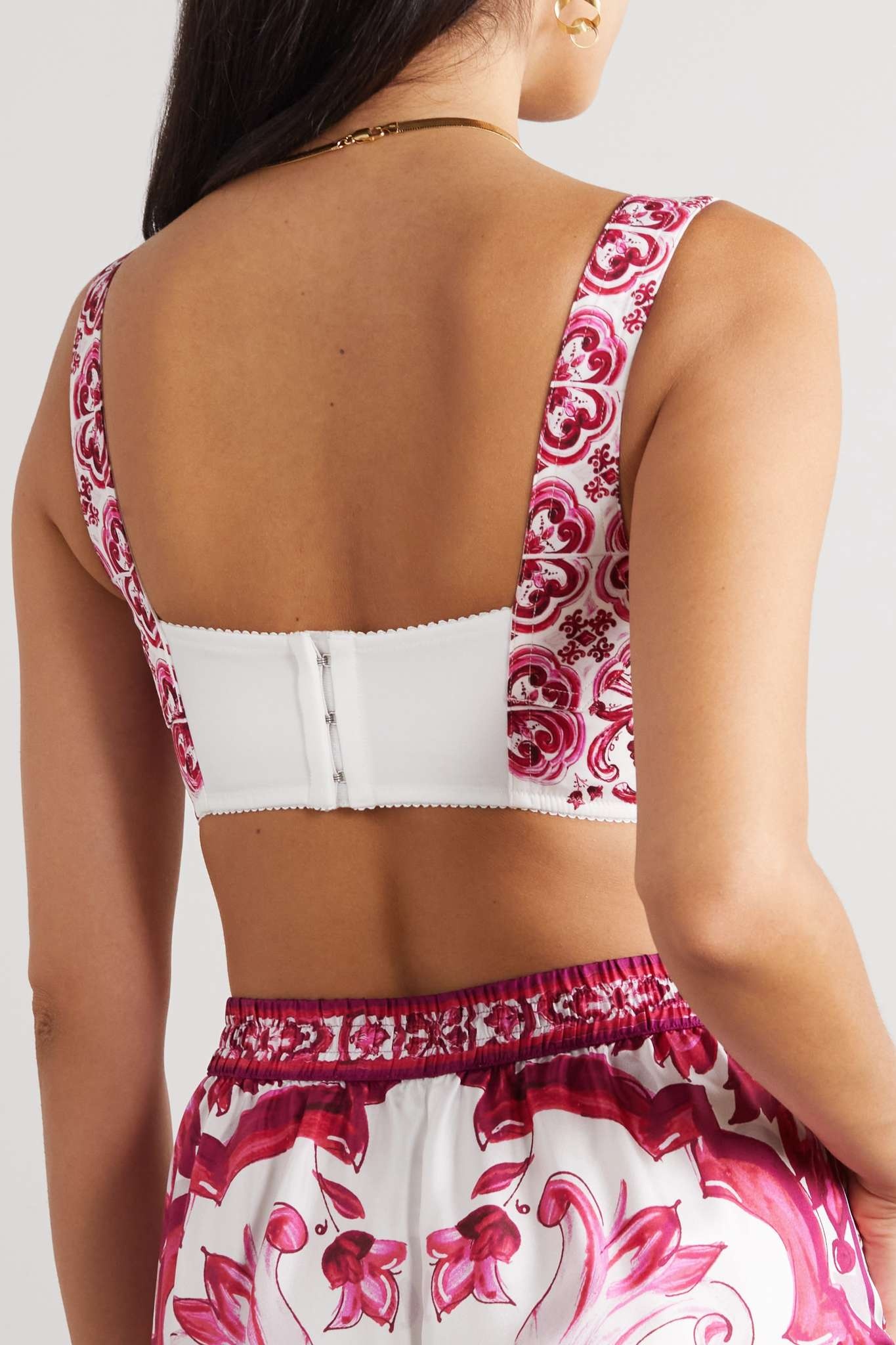 Cropped printed stretch silk-blend bustier top - 3