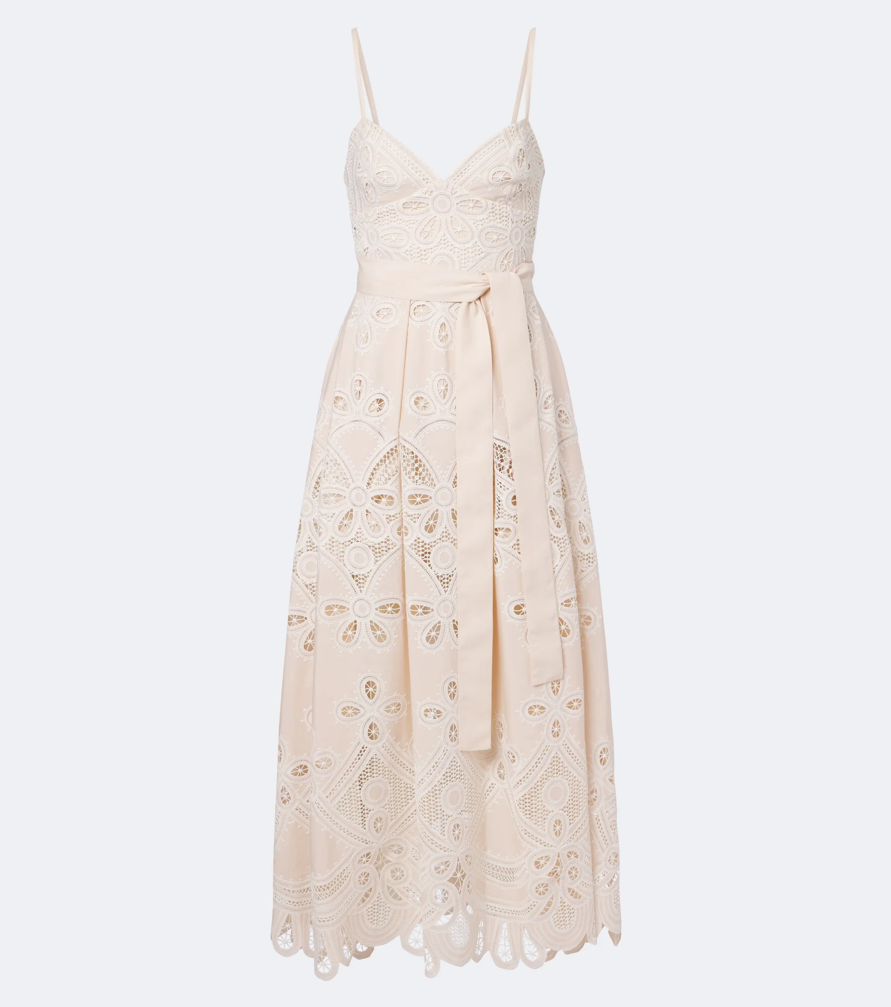 Belted embroidered gathered midi dress - 1