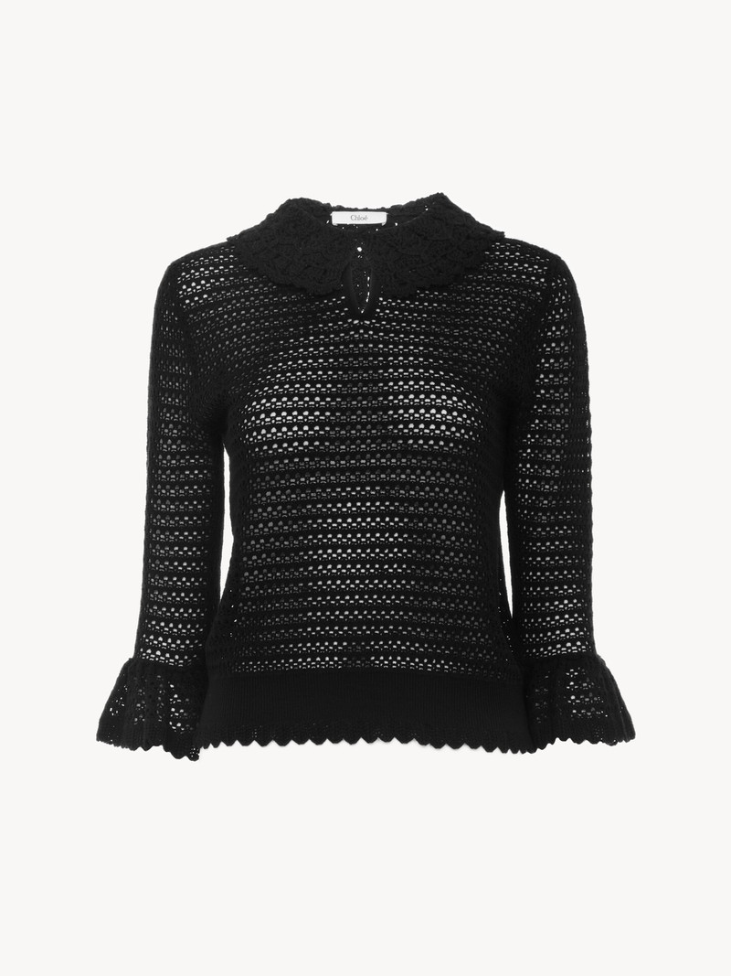 ELBOW-SLEEVE COLLAR SWEATER IN A WOOL KNIT 1