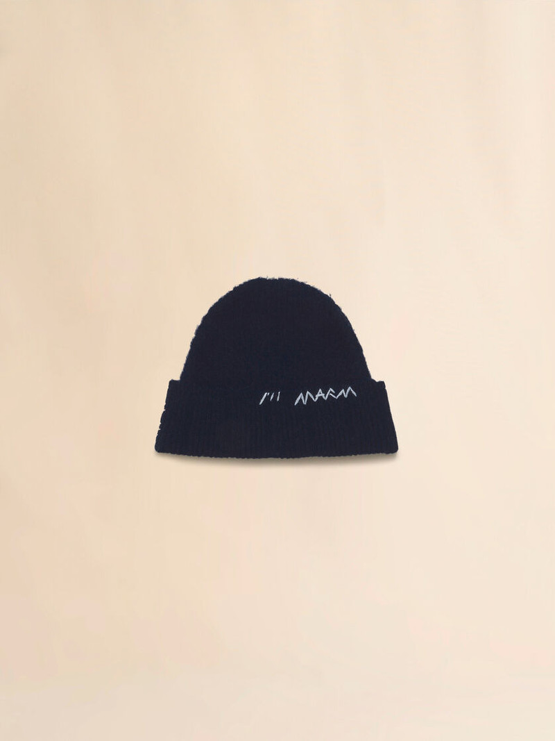 DEEP BLUE WOOL-CASHMERE BEANIE WITH MARNI MENDING 1