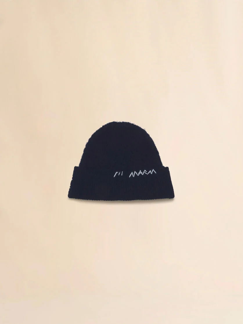 DEEP BLUE WOOL-CASHMERE BEANIE WITH MARNI MENDING - 1
