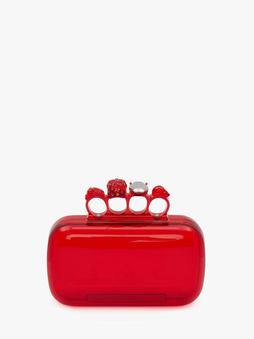 Women's Skull Four-ring Clutch in Coral - 3