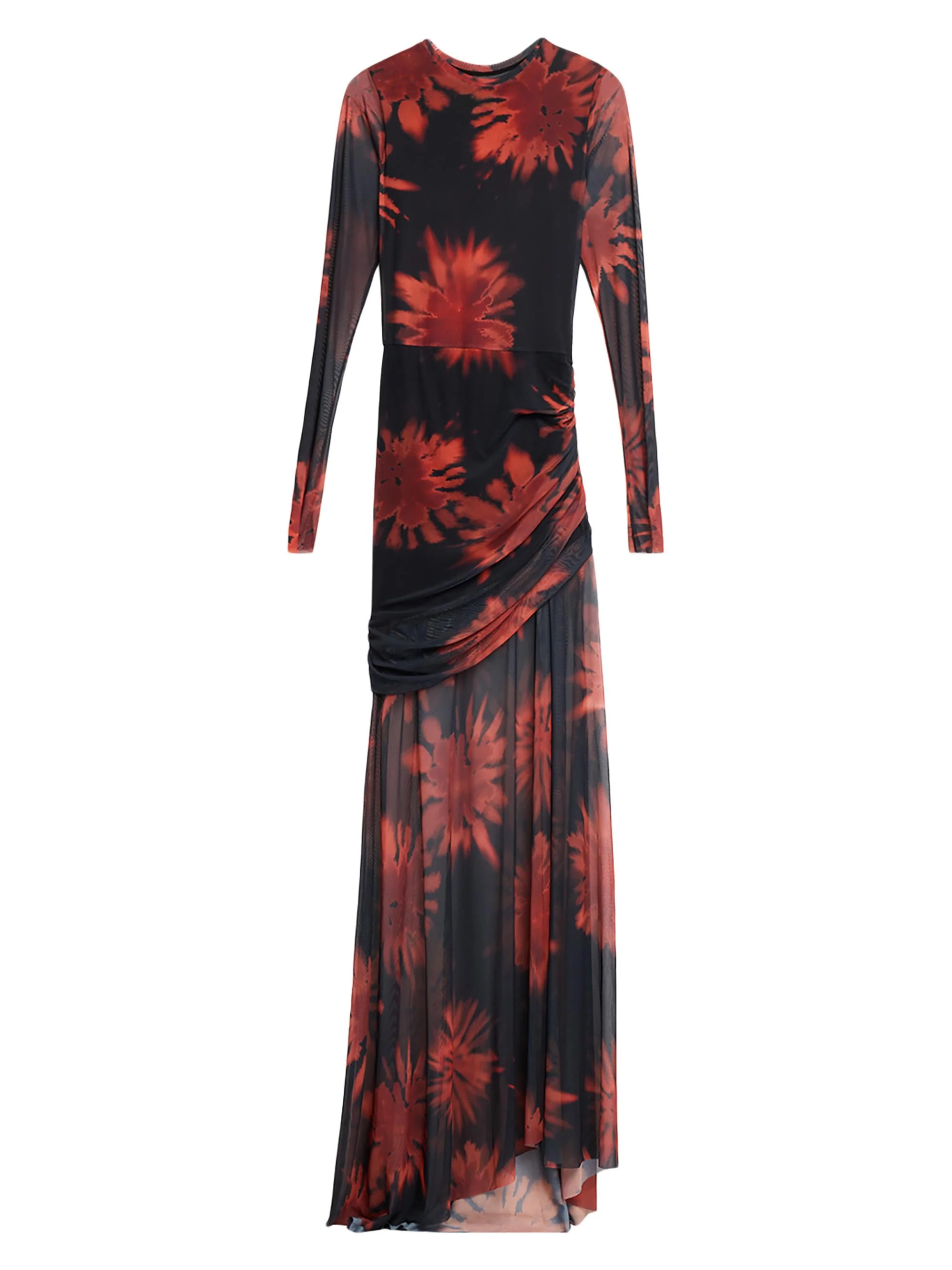Women's Serene Floral Mesh Maxi Dress - Crimson Black - 1