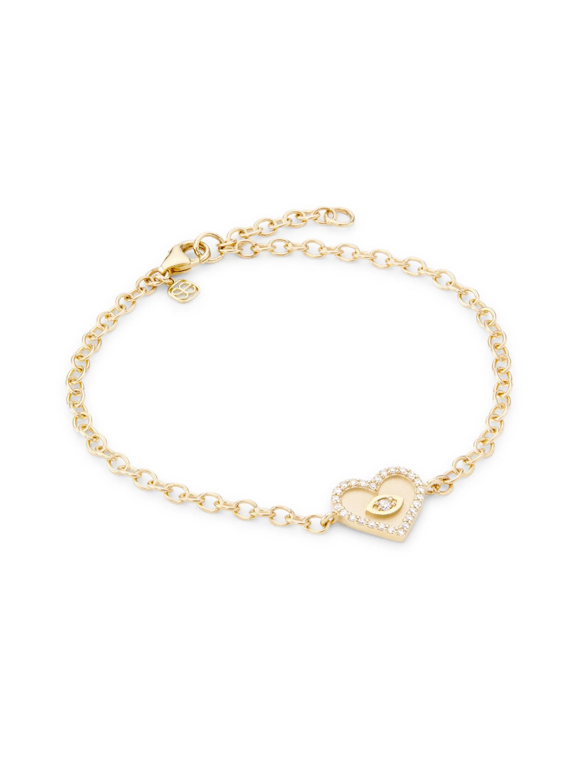 Women's 14K Yellow Gold & Diamond Small Evil-Eye Heart Charm Bracelet/6.5" - 1