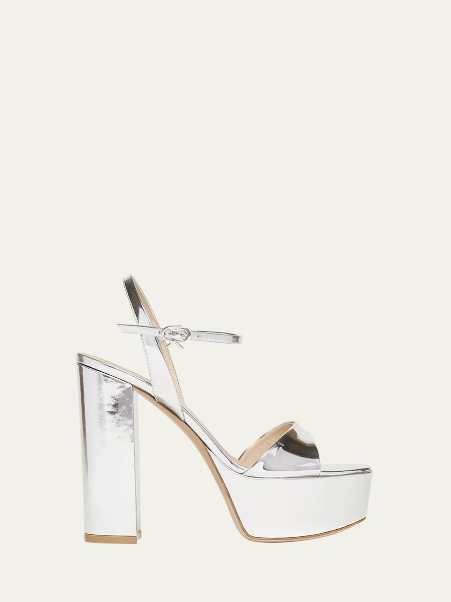 Metallic Ankle-Strap Platform Sandals - 1