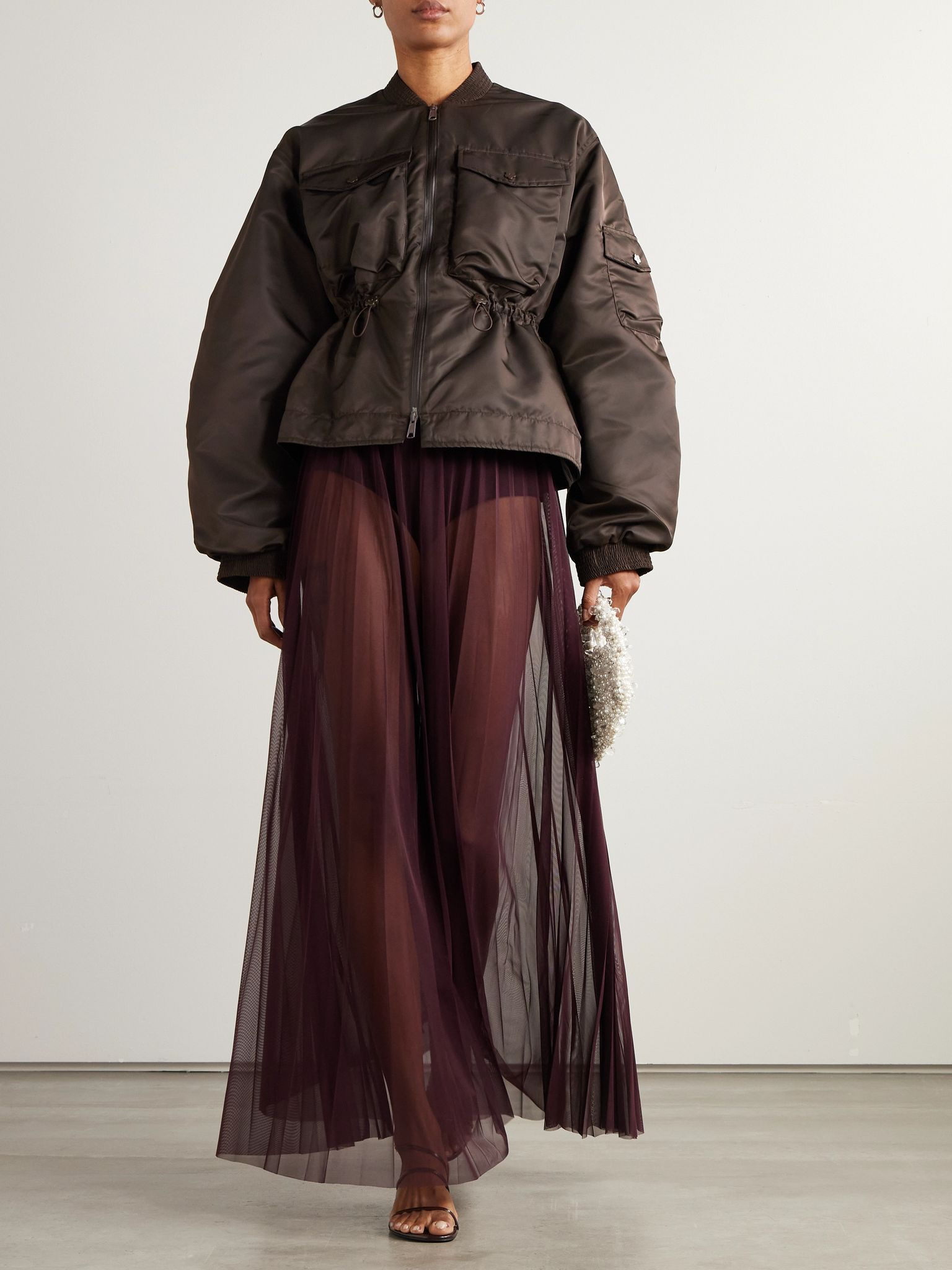 Birdie ruched padded shell bomber jacket Brown - 2