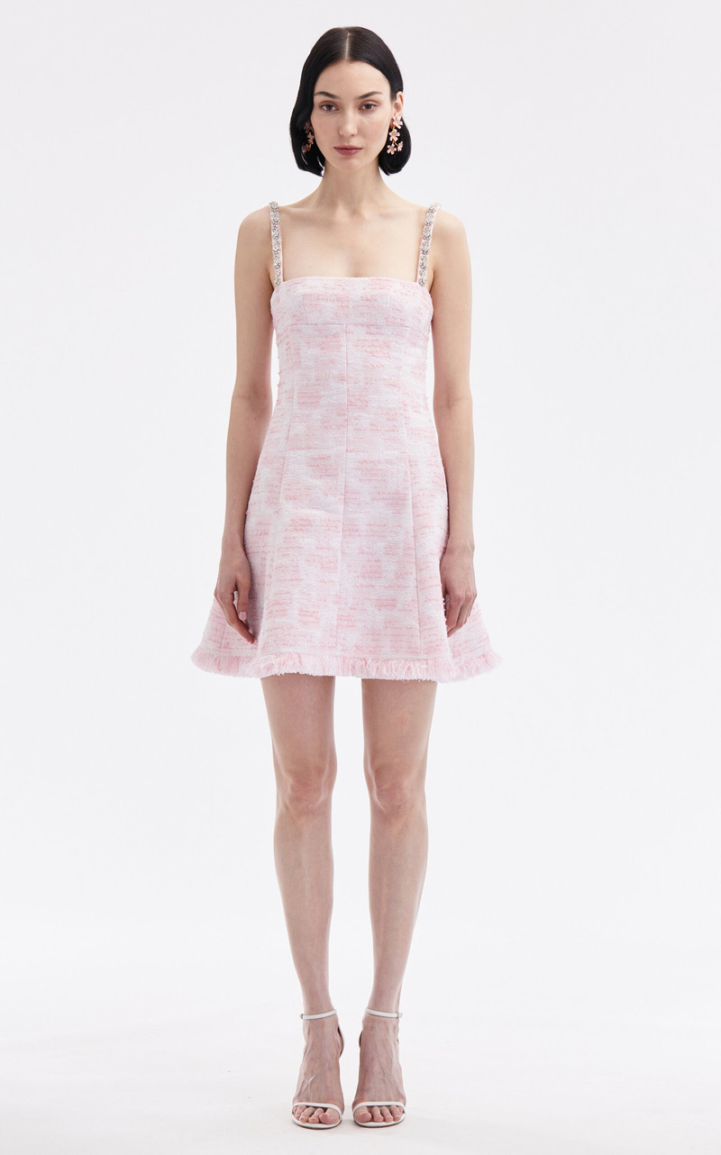 Oscar de la Renta Embellished Tweed Mini Dress light pink outlook