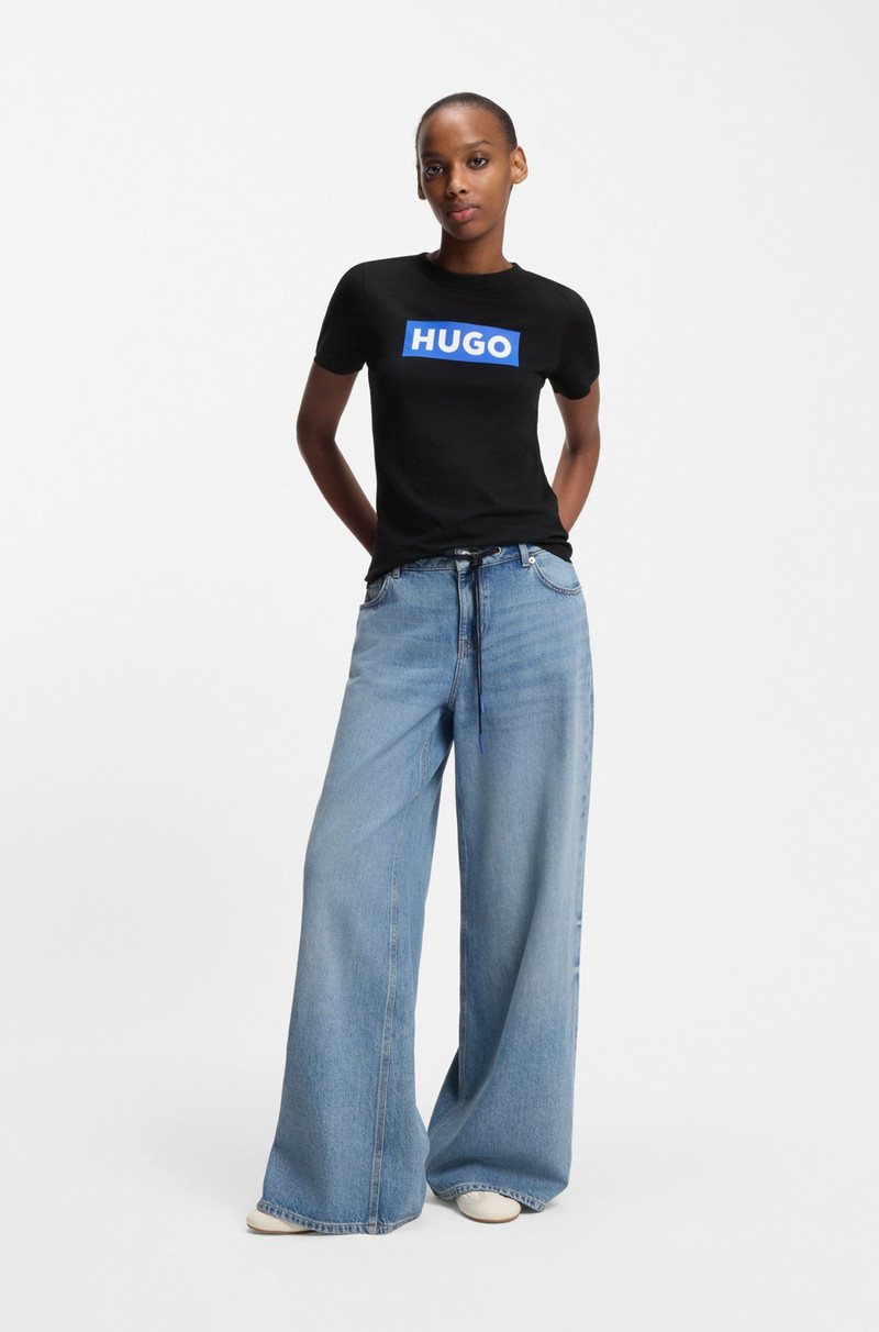HUGO SLIM-FIT T-SHIRT IN COTTON WITH BLUE BOXED LOGO outlook