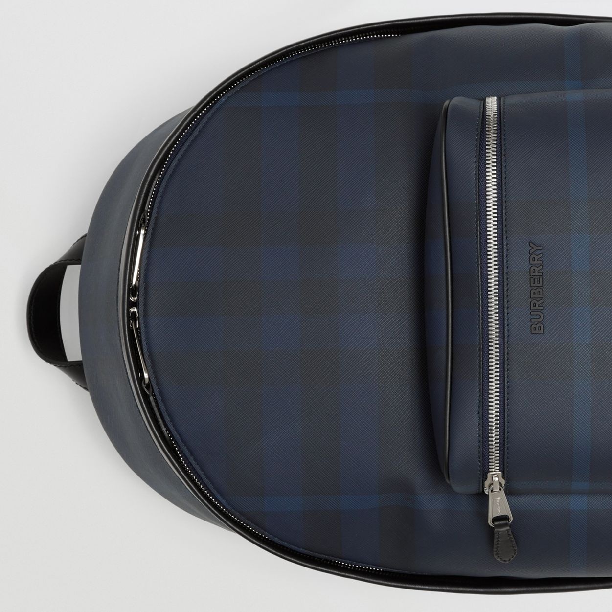 Exaggerated Check and Leather Backpack - 2